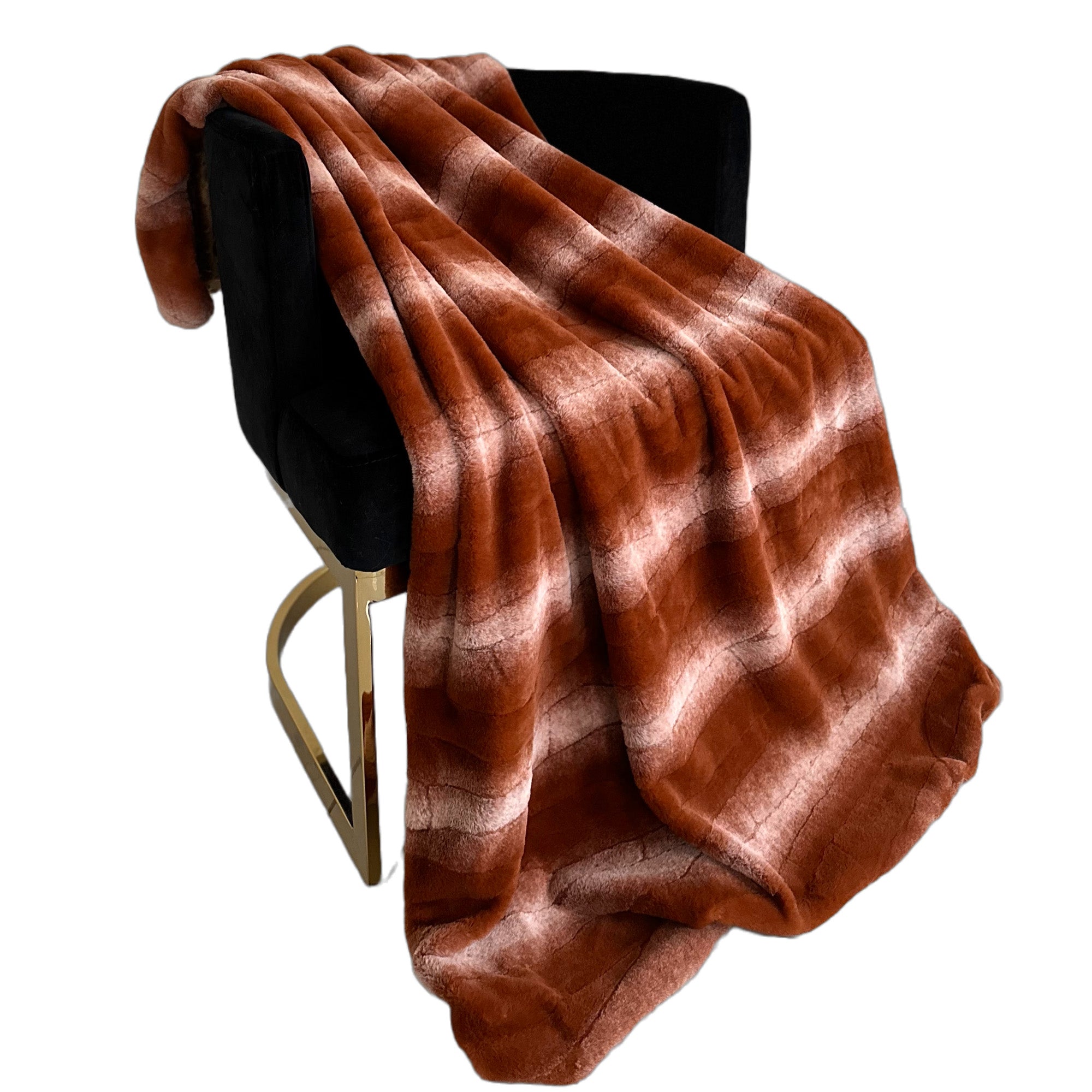 Orange Brown Furever Faux Fur Luxury Throw Blanket