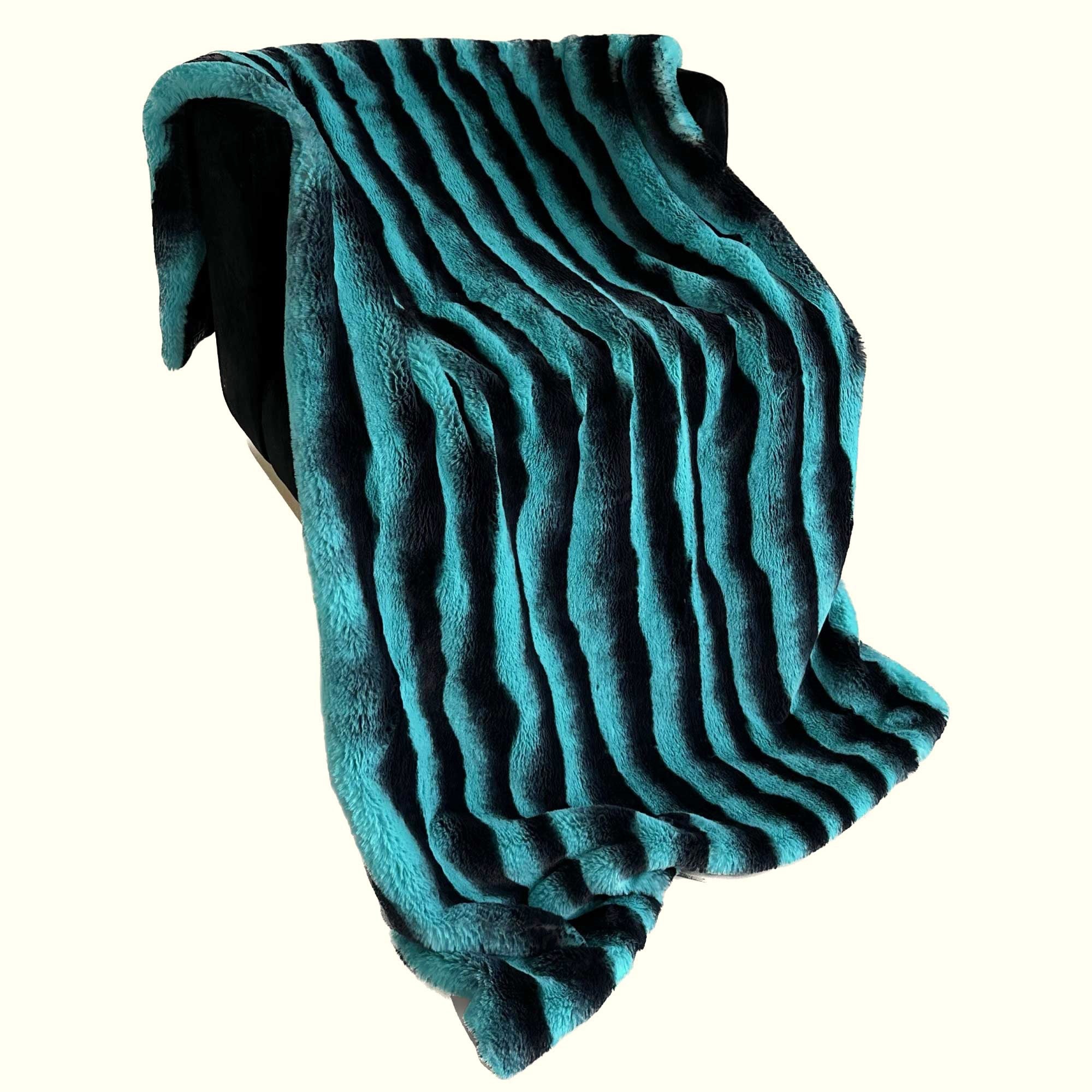 Teal Black Wild Ocean Faux Fur Luxury Throw Blanket