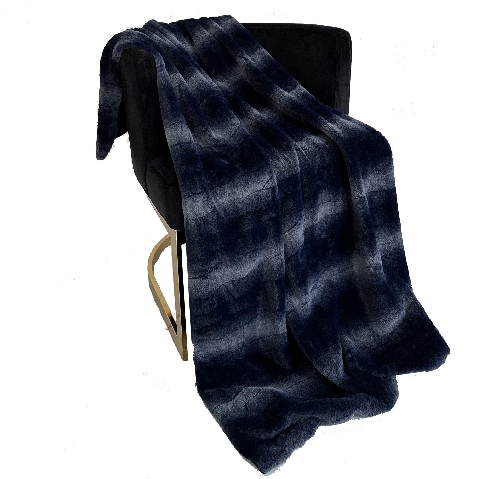 Luxurious Blue Ink Faux Fur Throw Blanket: Indulge in Ethical Elegance and Unmatched Softness