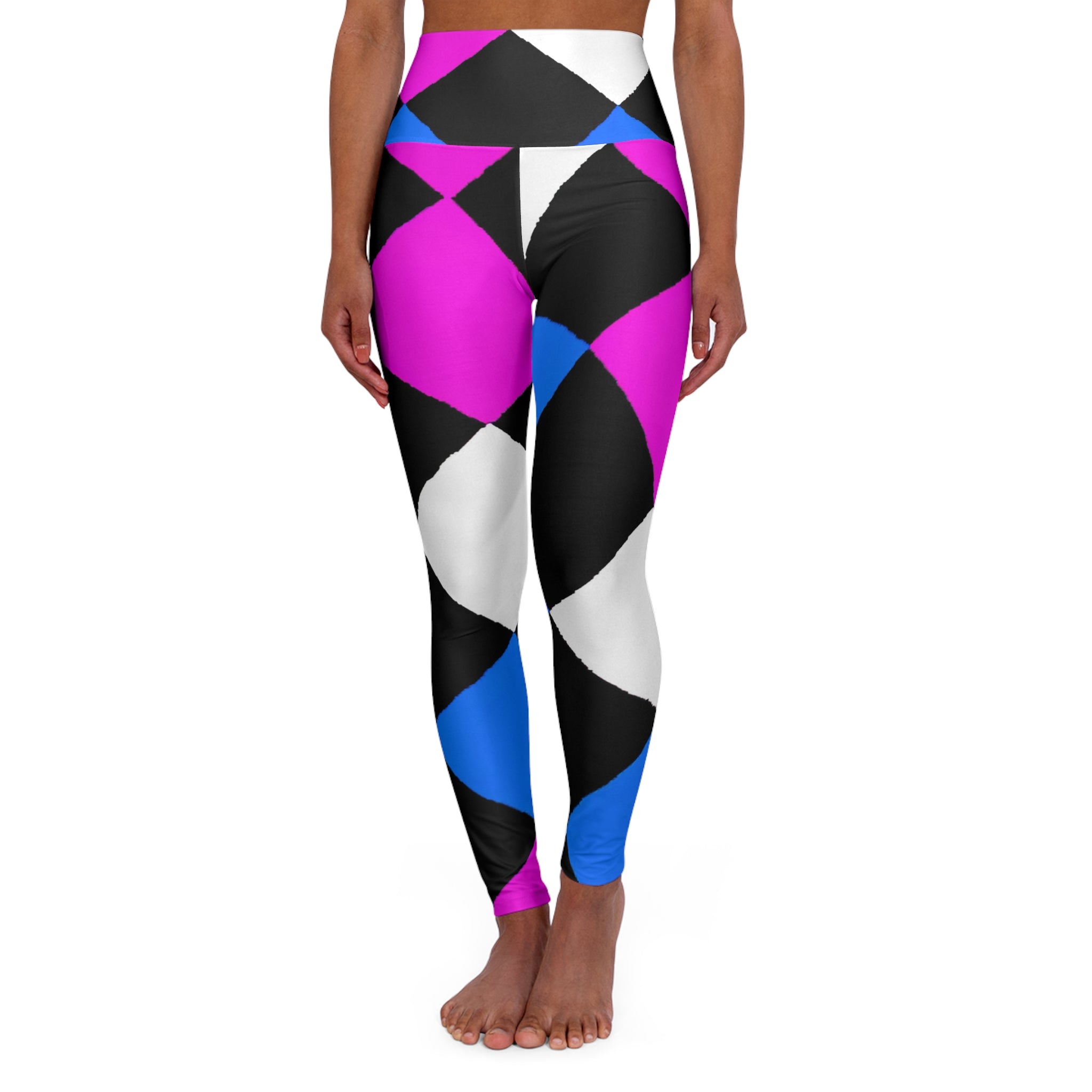 Womens High-waist Fitness Legging Yoga Pants, Pink Blue Checkered