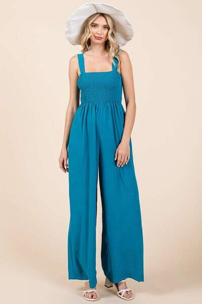 Smocked Wide Strap Wide-Leg Overalls – Effortless Style & Comfort