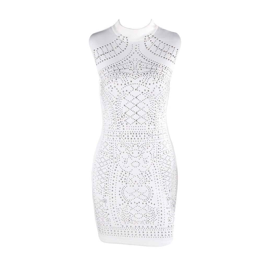 Sleeveless Studded Geometric Party Dress: Rock the Night in Edgy Elegance