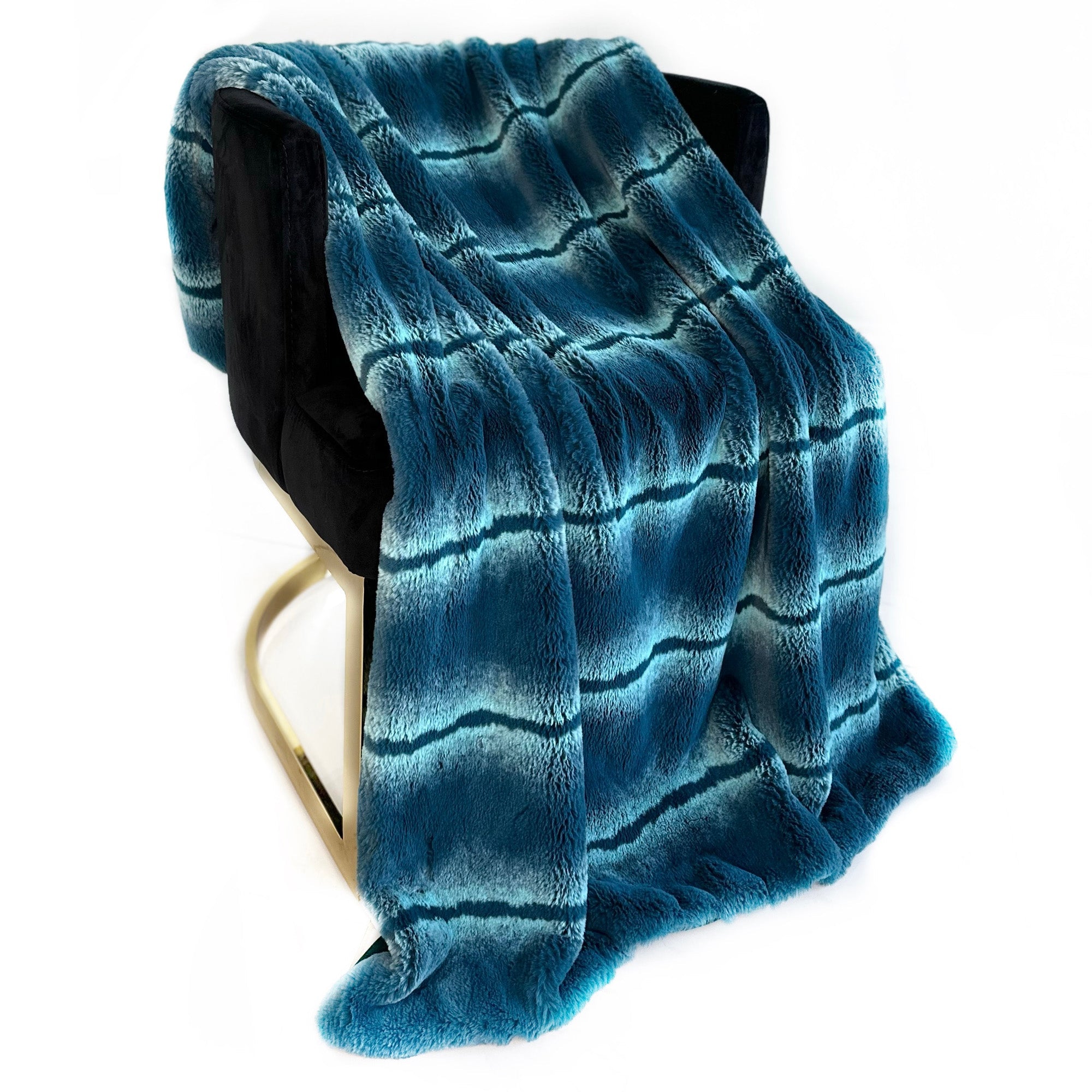 Teal Fluffy Fields Faux Fur Luxury Throw Blanket