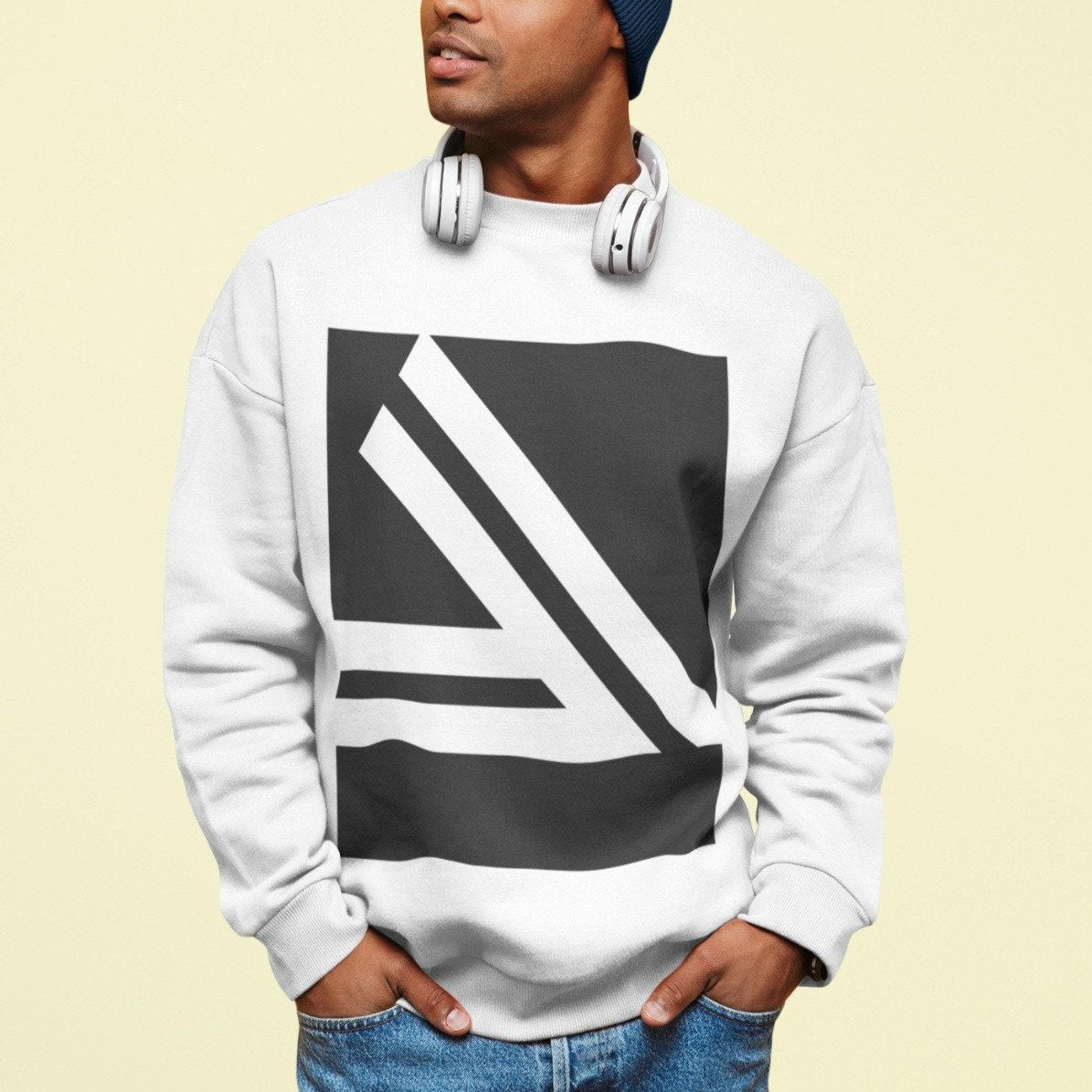 Classic Comfort, Modern Style: Men's Double Slanted Logo Crewneck