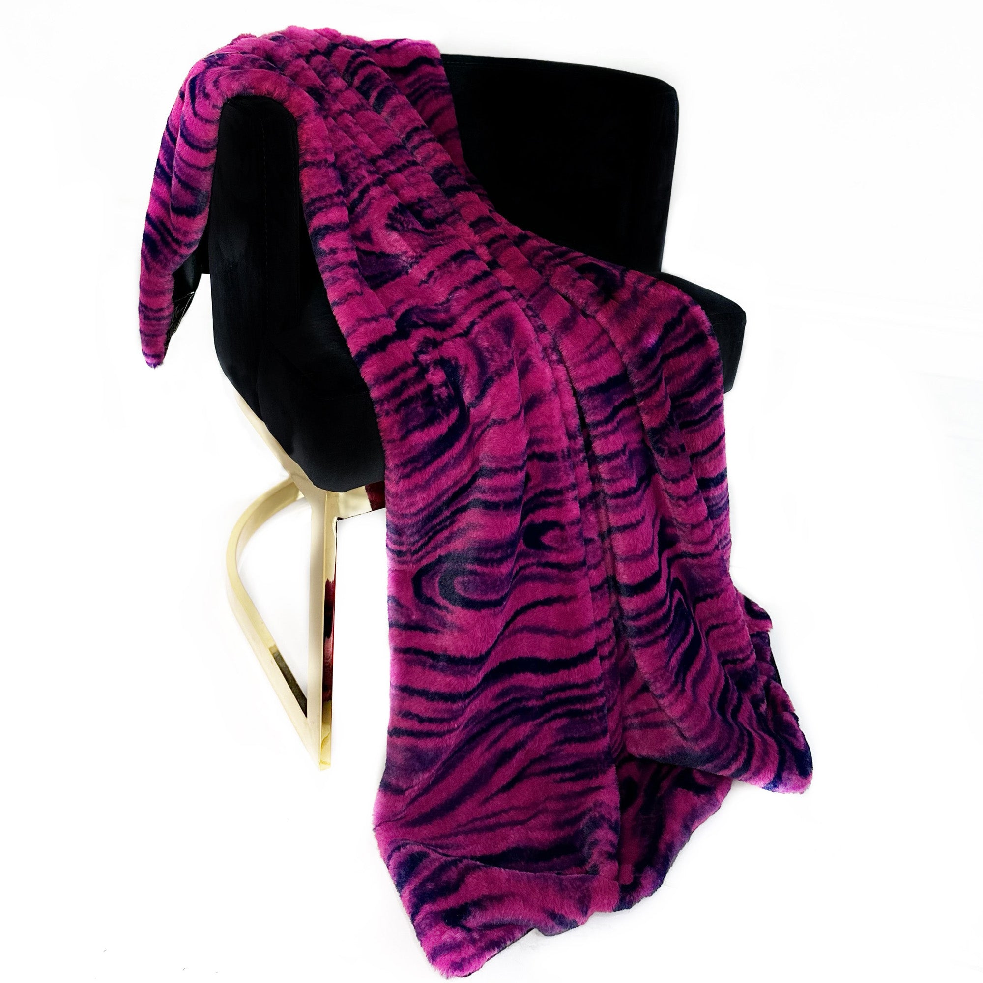 Fuchsia Black Galaxy Faux Fur Luxury Throw Blanket