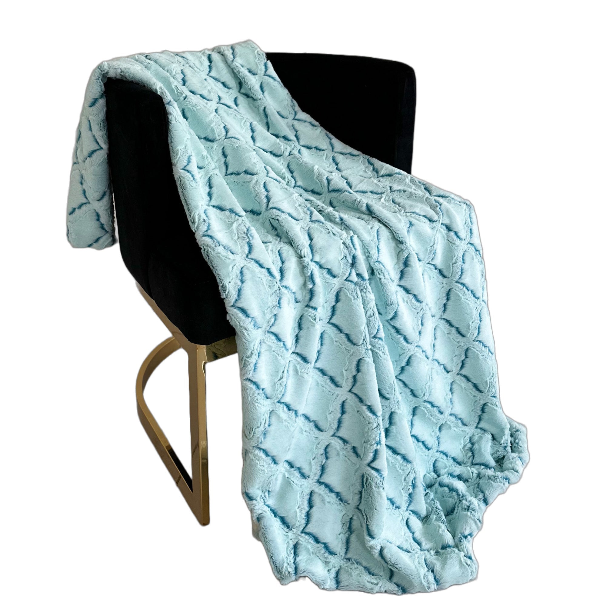 Light Blue Diamond Faux Fur Luxury Throw Blanket