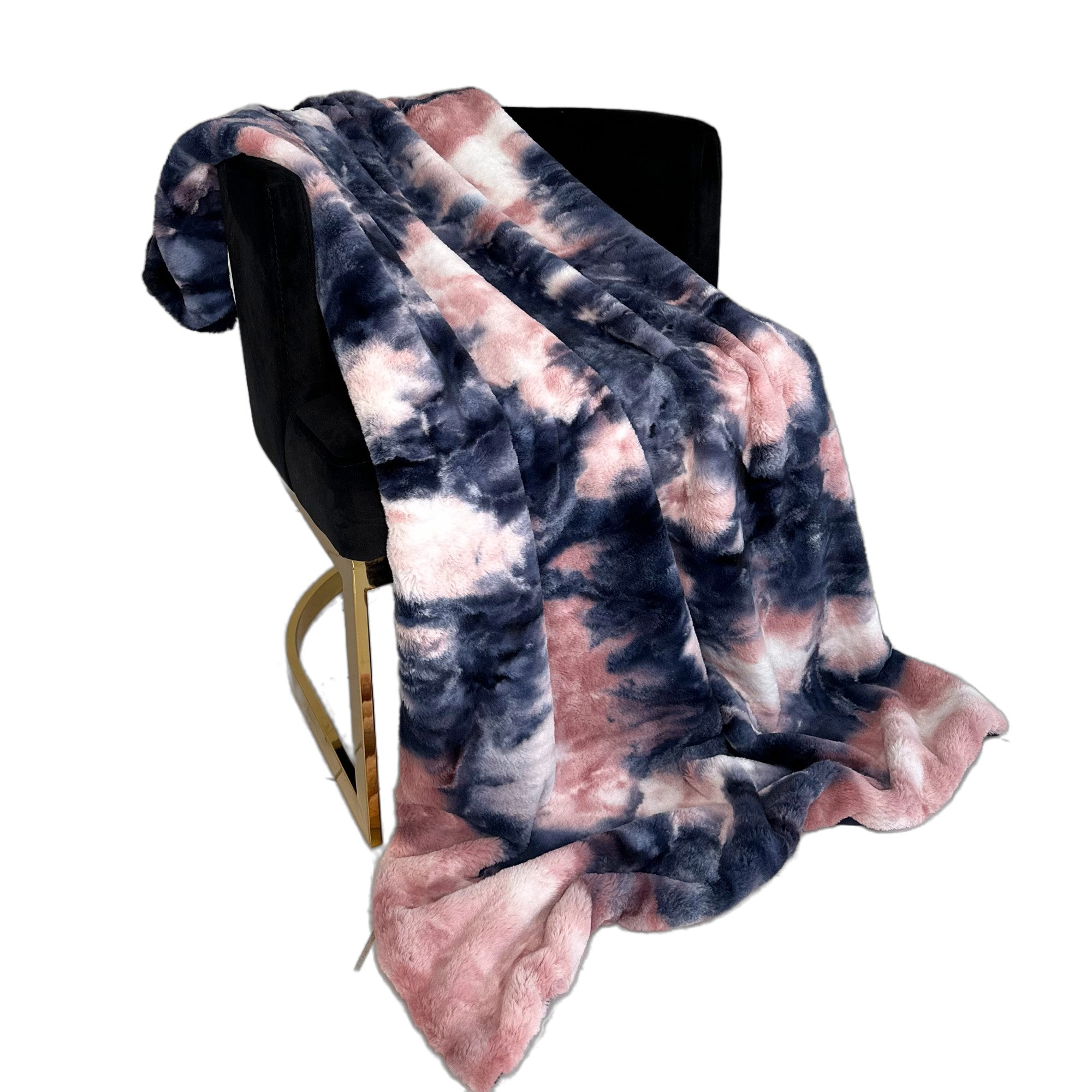 Pink Navy Fureal Faux Fur Luxury Throw Blanket