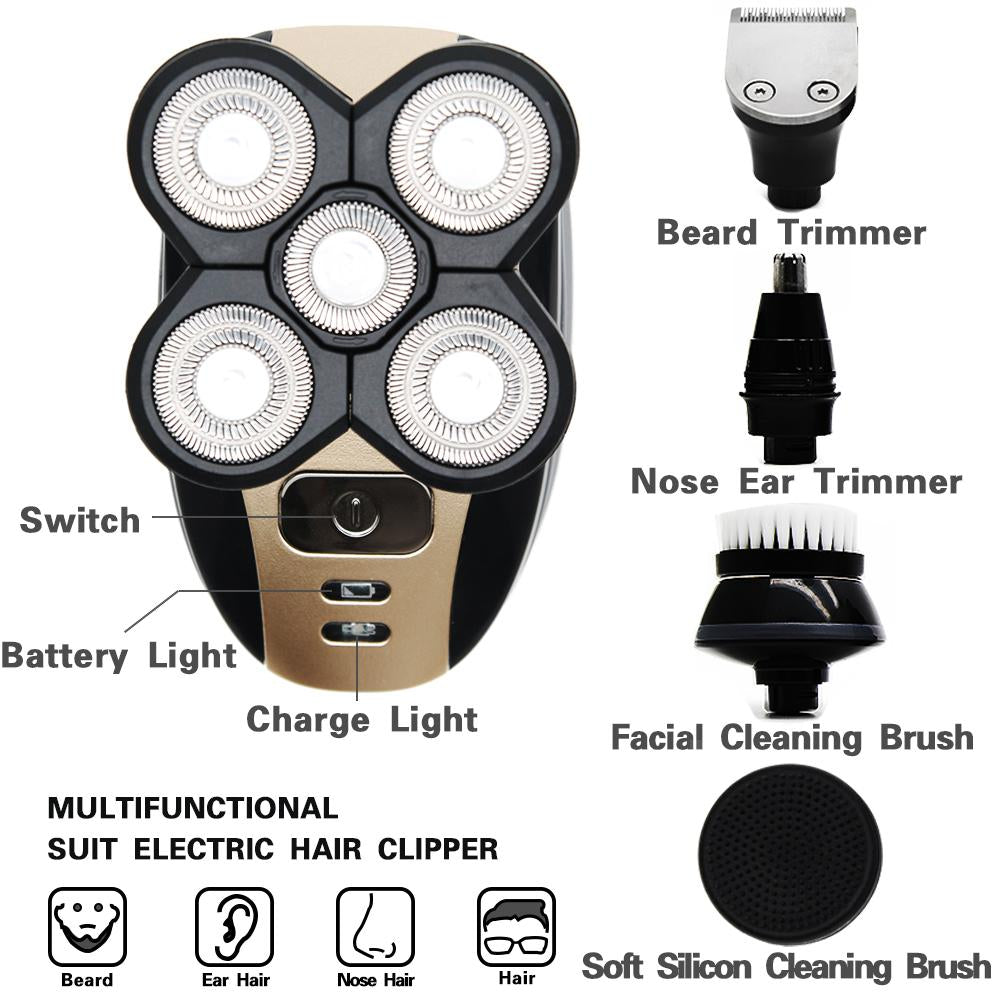 5 In 1 Men Rechargeable Electric Shaver Razor 5 Floating Head Beards