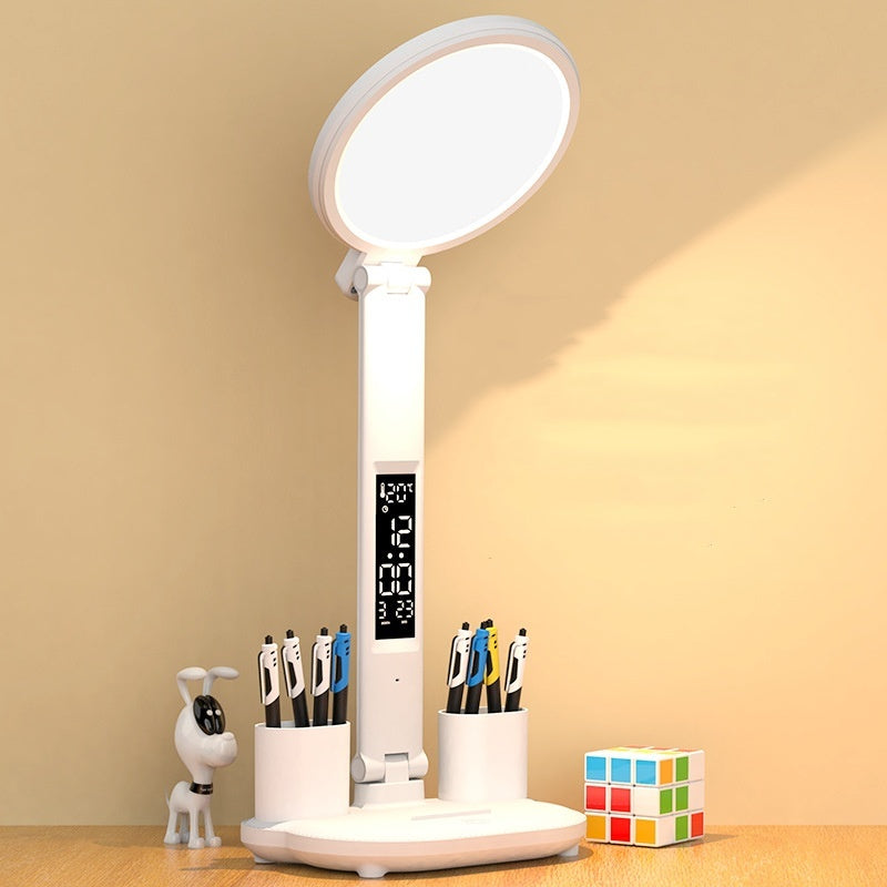 Multifunctional LED Desk Lamp with Clock, Fan, & Wireless Charging – Eye-Care & Customizable