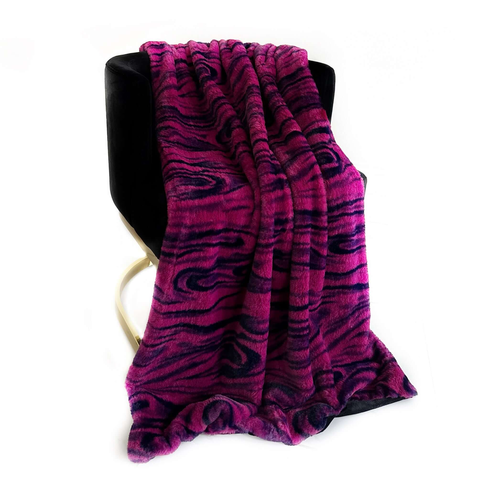 Fuchsia Black Galaxy Faux Fur Luxury Throw Blanket