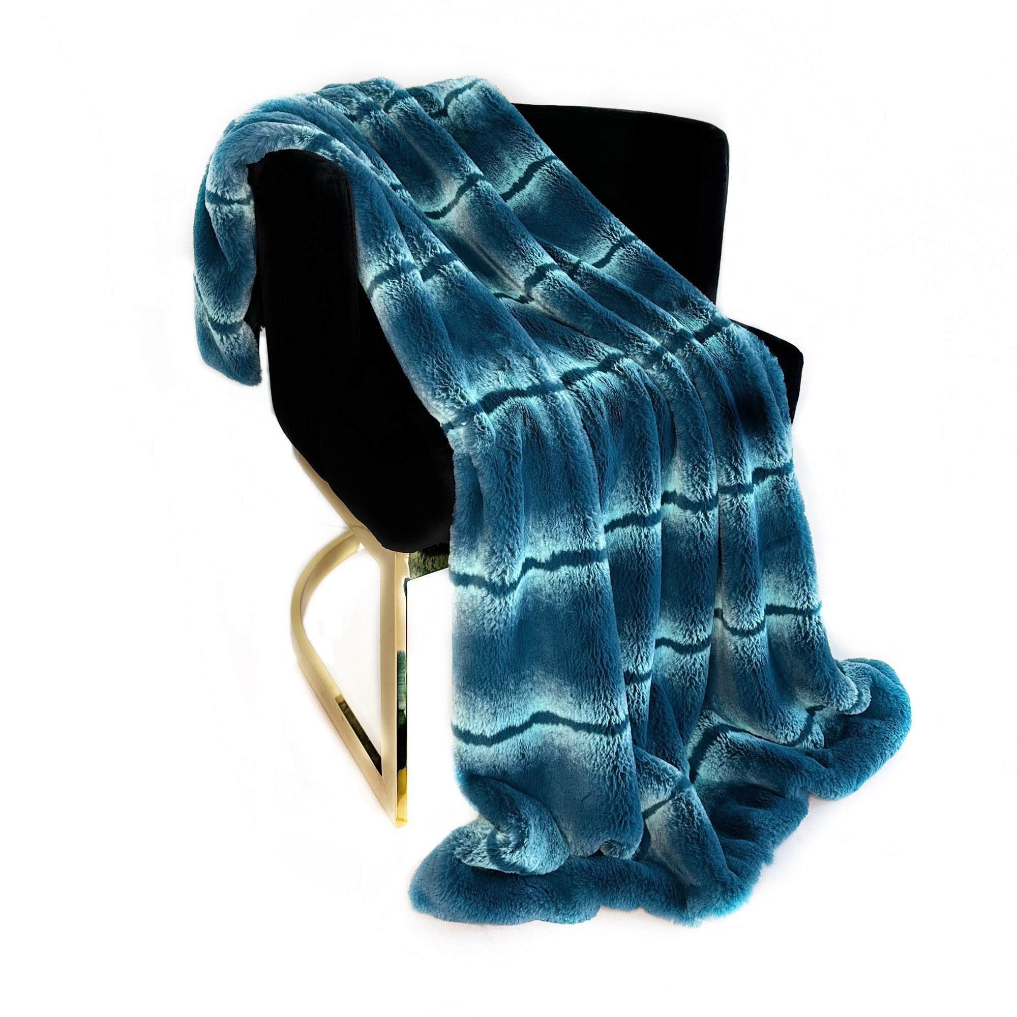 Teal Fluffy Fields Faux Fur Luxury Throw Blanket