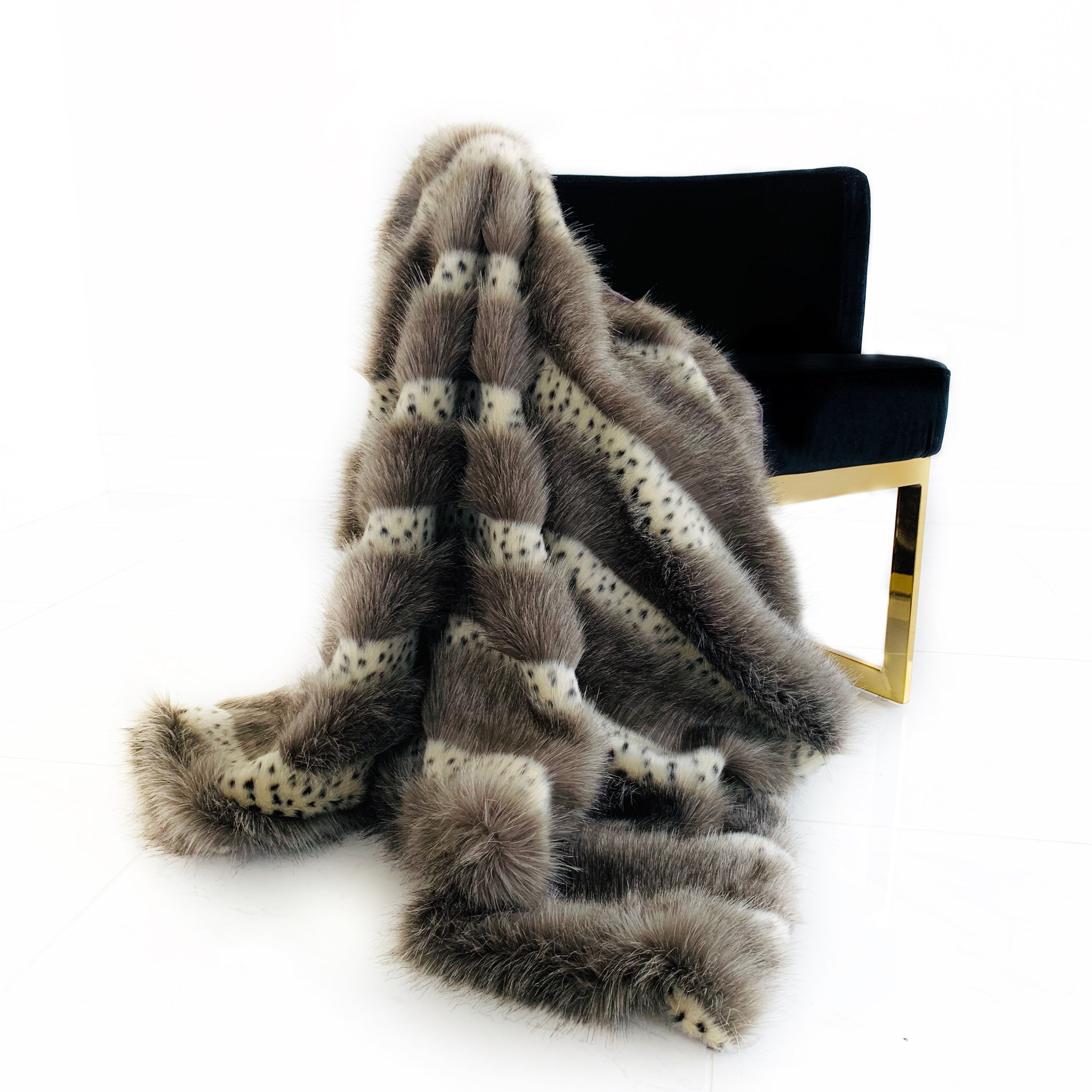 Gray Two Tone Feather Faux Fur Luxury Throw Blanket