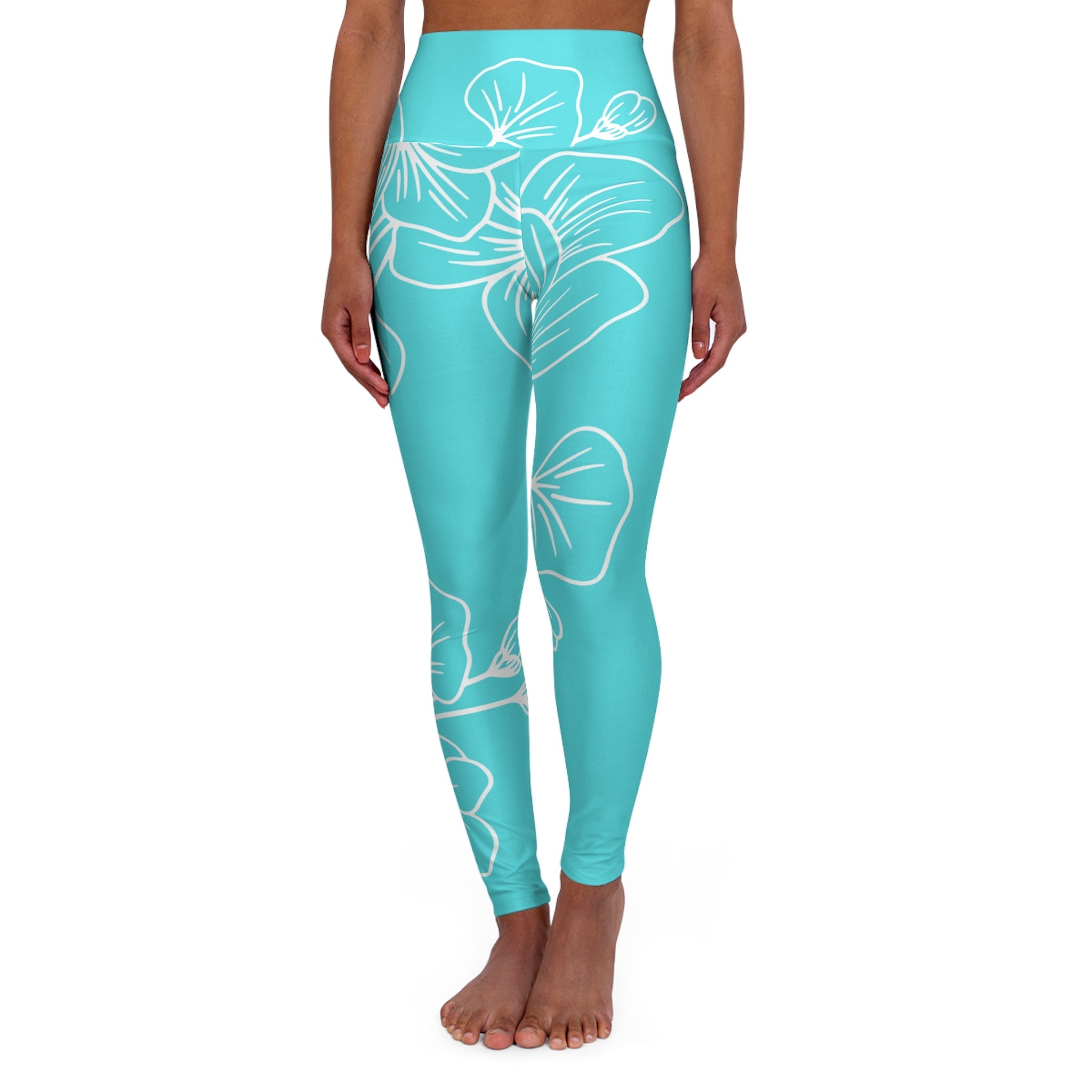 Womens High-waist Fitness Legging Yoga Pants, Floral Cyan Blue 7022523