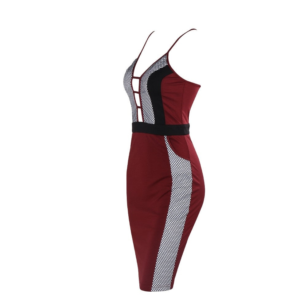 Dark Red Color Block Dress