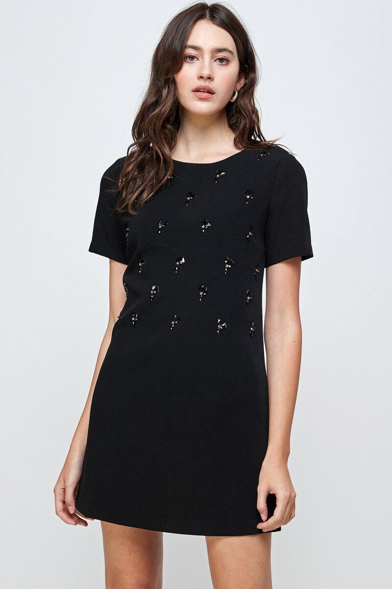 Embellished Short Sleeve Mini Dress