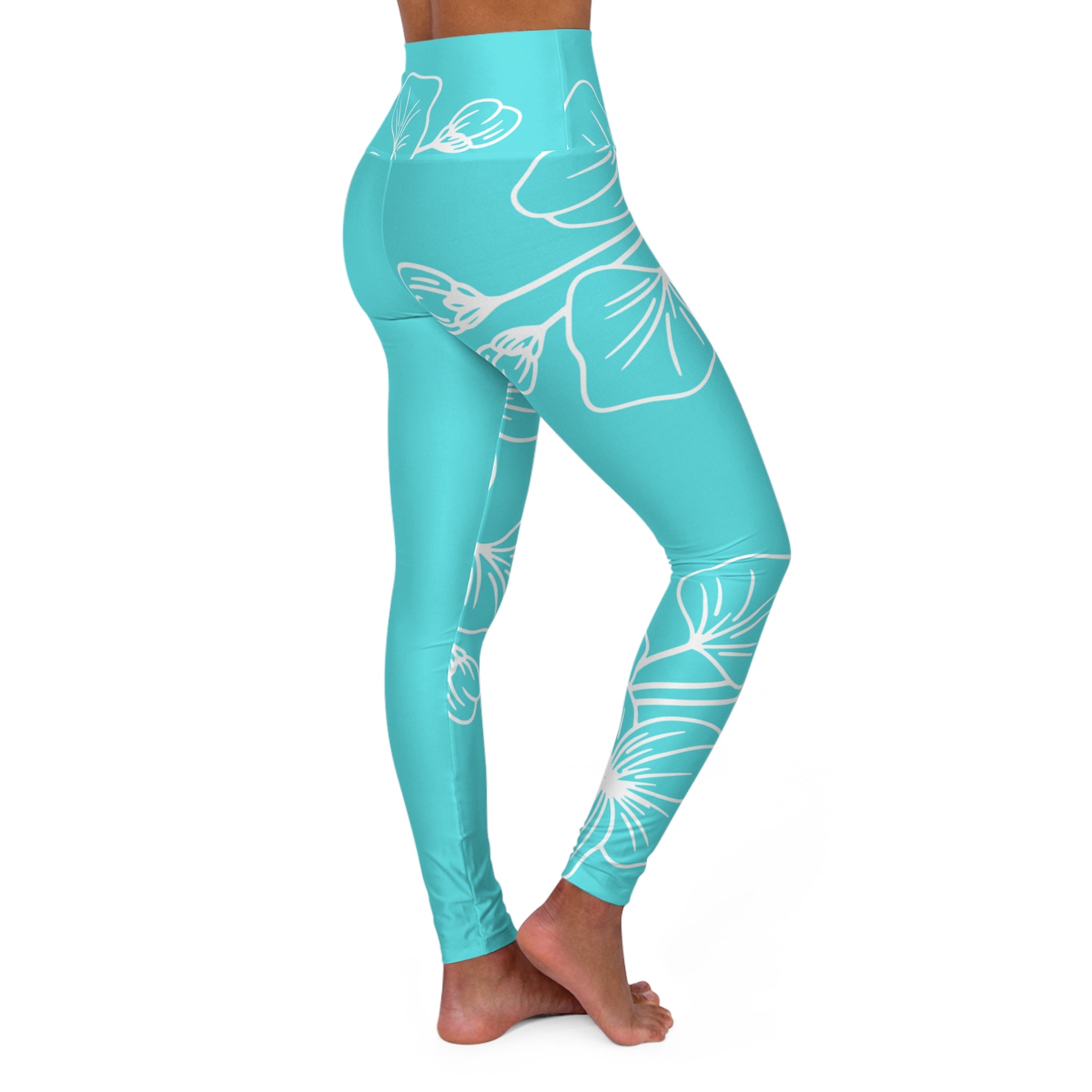 Womens High-waist Fitness Legging Yoga Pants, Floral Cyan Blue 7022523