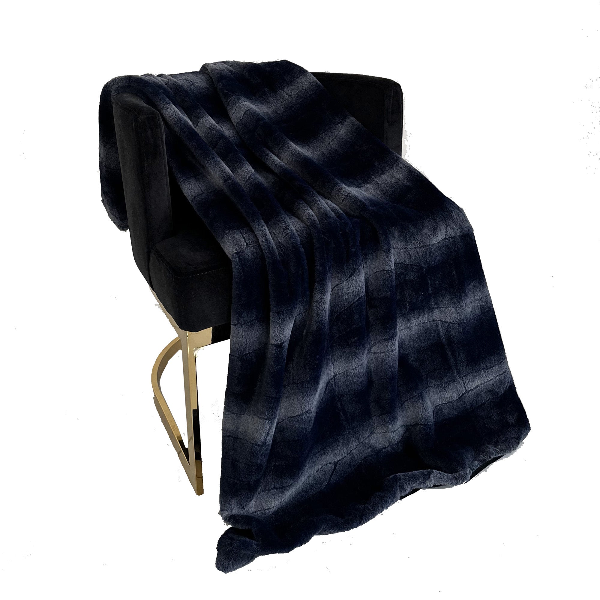 Luxurious Blue Ink Faux Fur Throw Blanket: Indulge in Ethical Elegance and Unmatched Softness