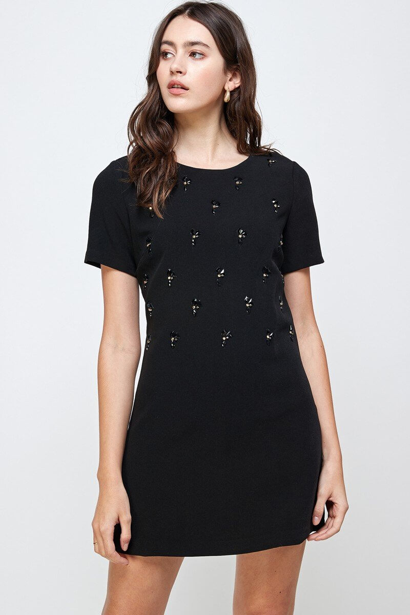 Embellished Short Sleeve Mini Dress