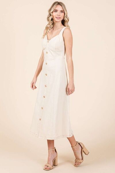 Mittoshop Stretch Twill Decor Button Sleeveless Midi Dress