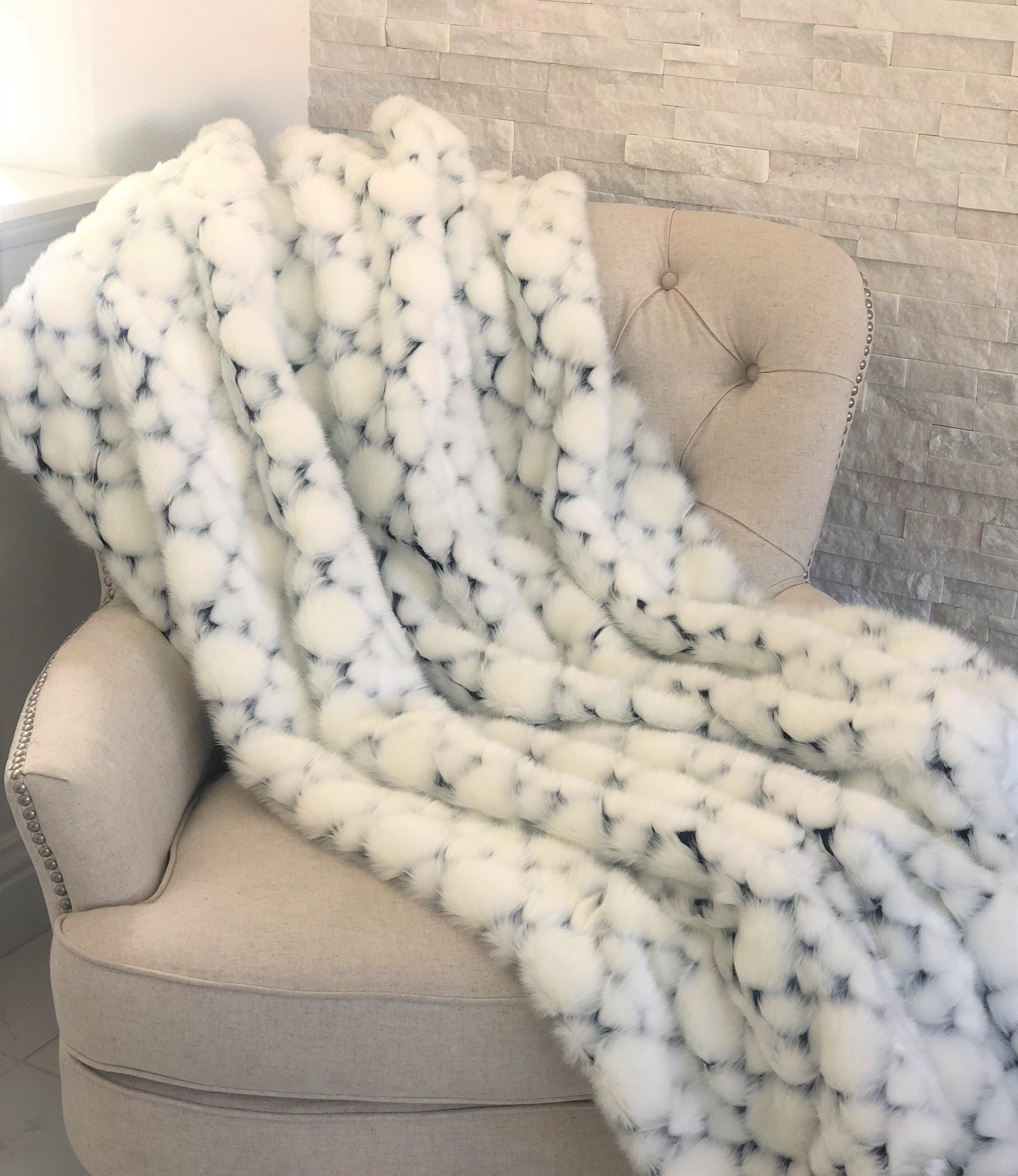 White With Black Shades Faux Fur Snow Luxury Throw