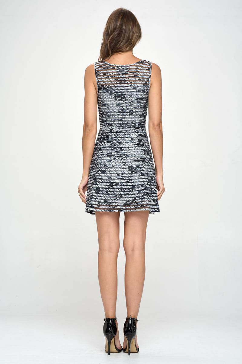 Sleeveless A-Line Dress with Abstract Print