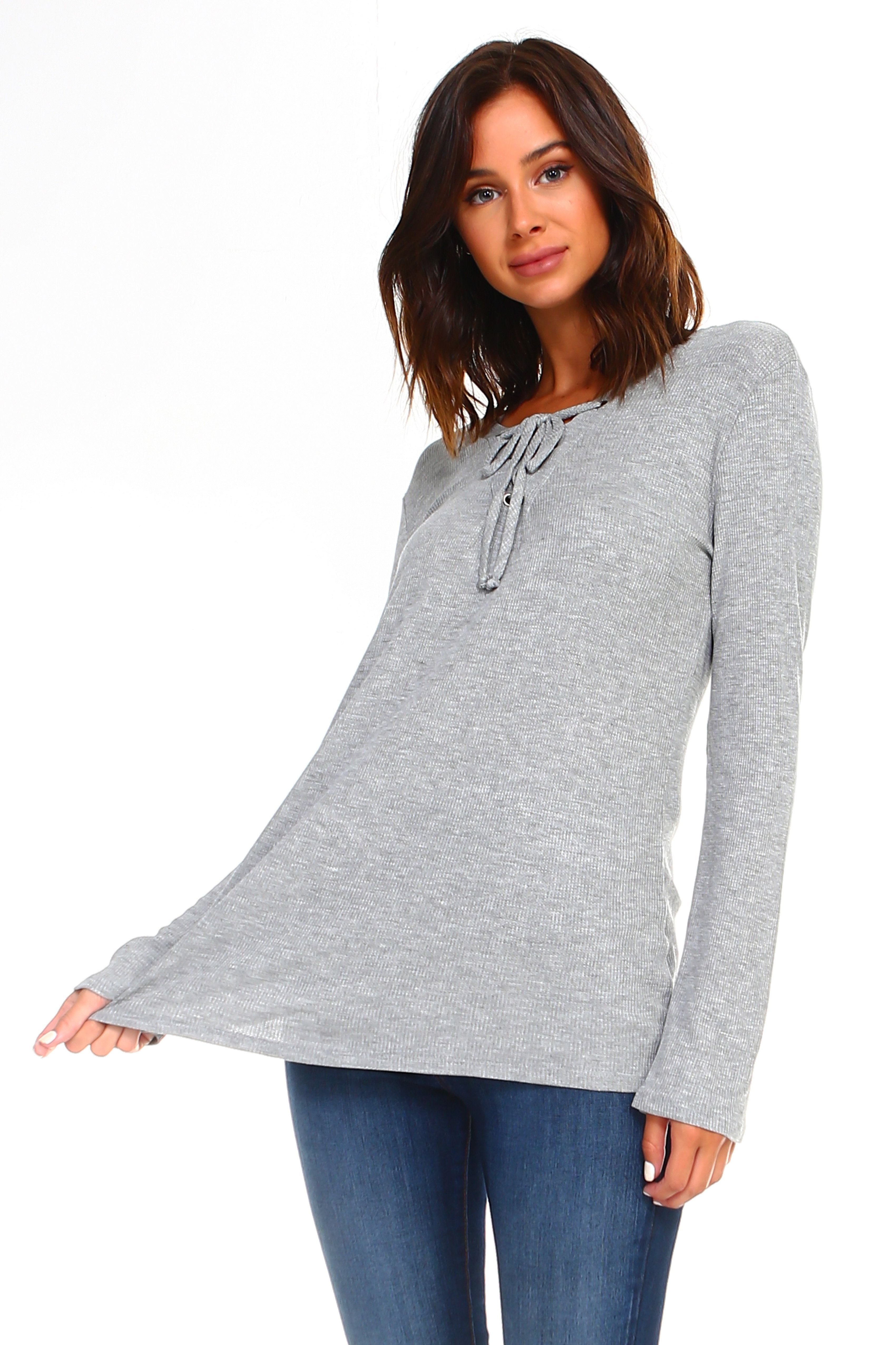 Women's Lace Up Long Sleeve Top