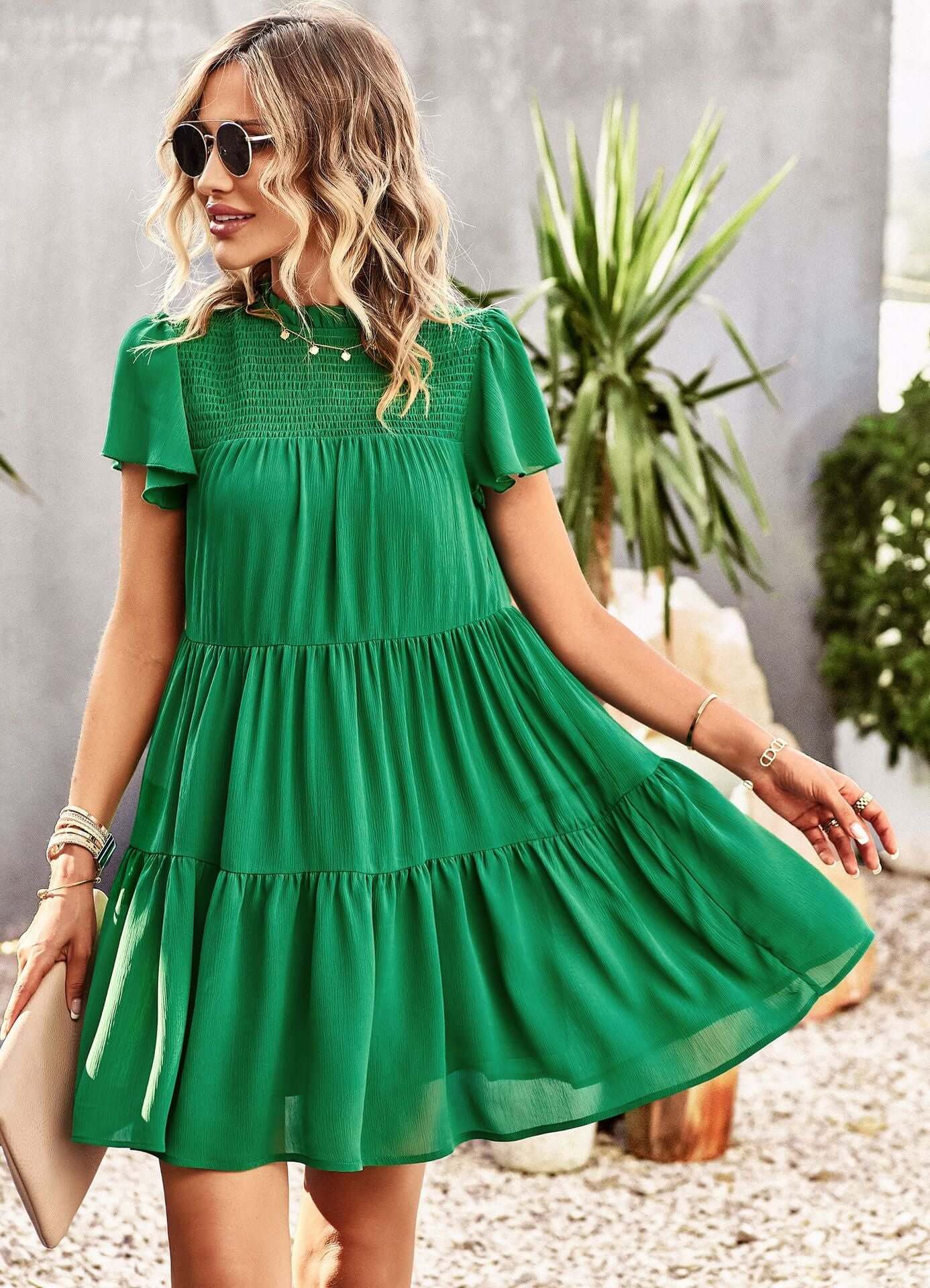 Solid Short Sleeve Dress - Comfortable All-Day Wear