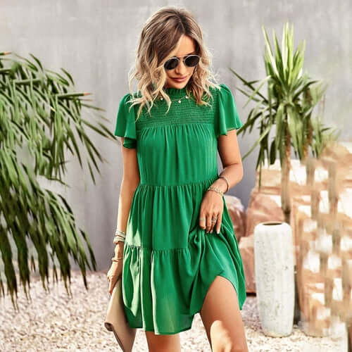 Solid Short Sleeve Dress - Comfortable All-Day Wear