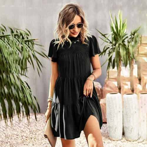 Solid Short Sleeve Dress - Comfortable All-Day Wear