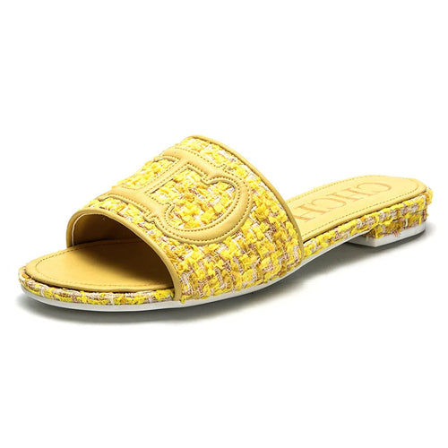 Women's Slippers yellow New Fabric Fashion Flat Sandals - Sexikinis