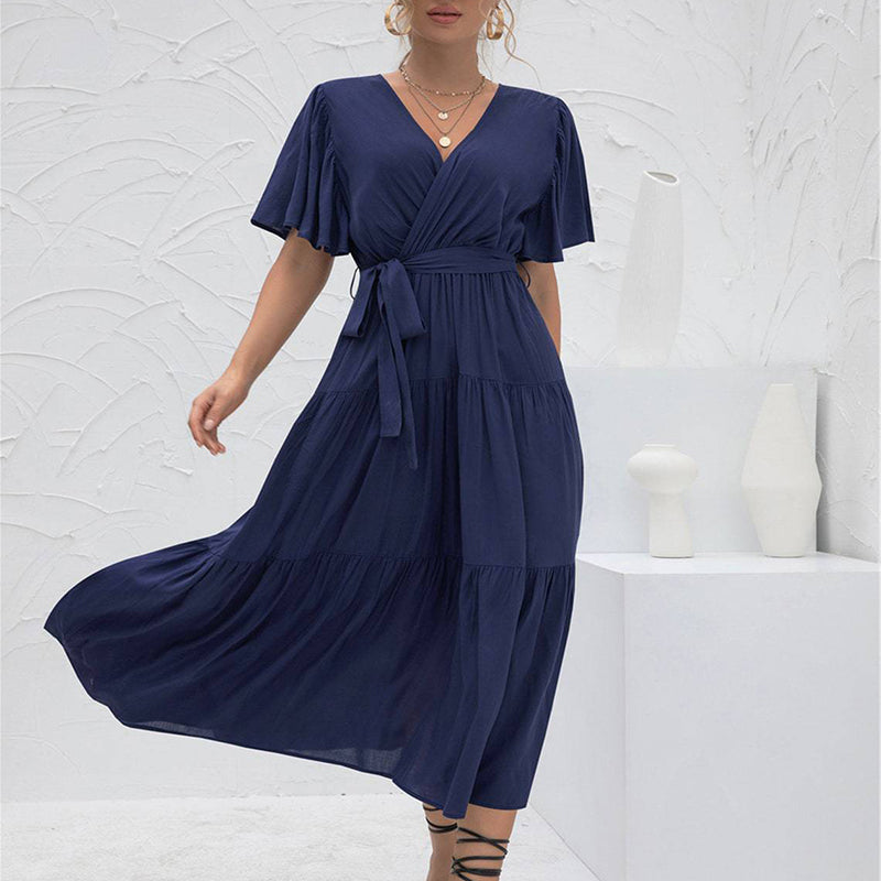 Sexy V-neck Ruffles Patchwork Dress- Feel Like Royalty in Luxurious Comfort