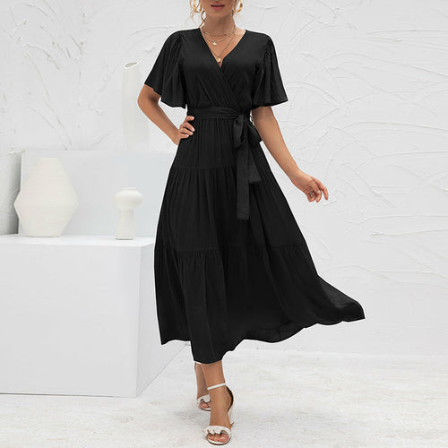 Sexy V-neck Ruffles Patchwork Dress- Feel Like Royalty in Luxurious Comfort