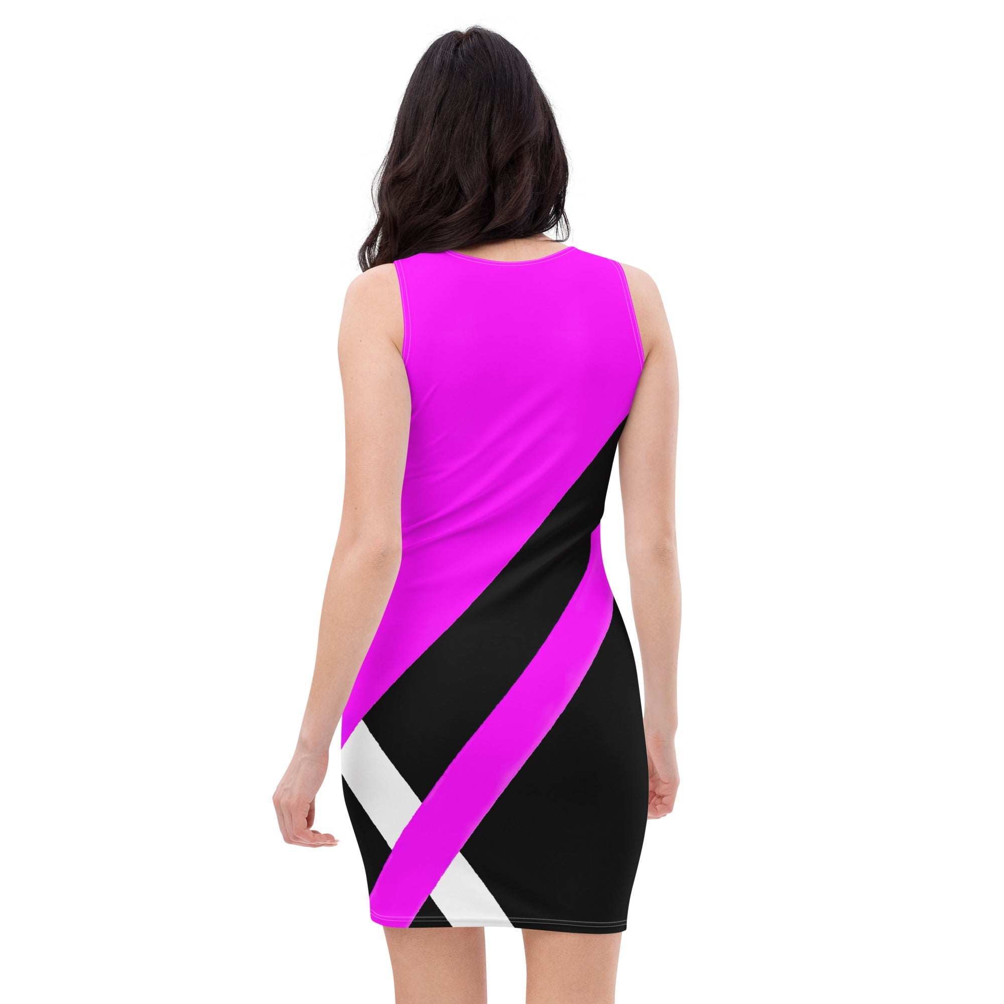 Womens Stretch Fit Bodycon Dress, Black And Pink Pattern