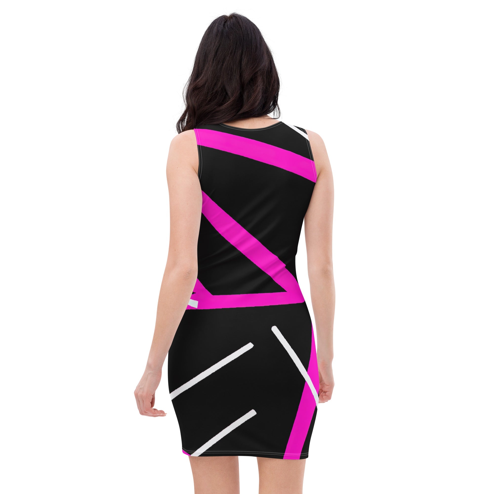 Womens Stretch Fit Bodycon Dress, Black And Pink Pattern 2