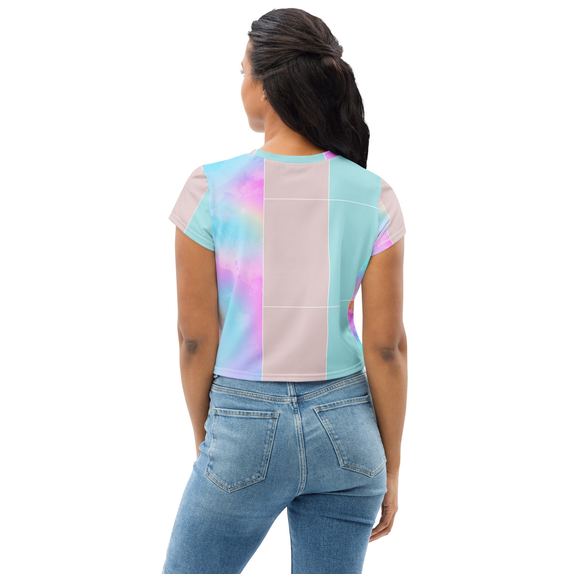 Womens Stretch Fit Crop Tee, Pastel Colorblock Watercolor Illustration