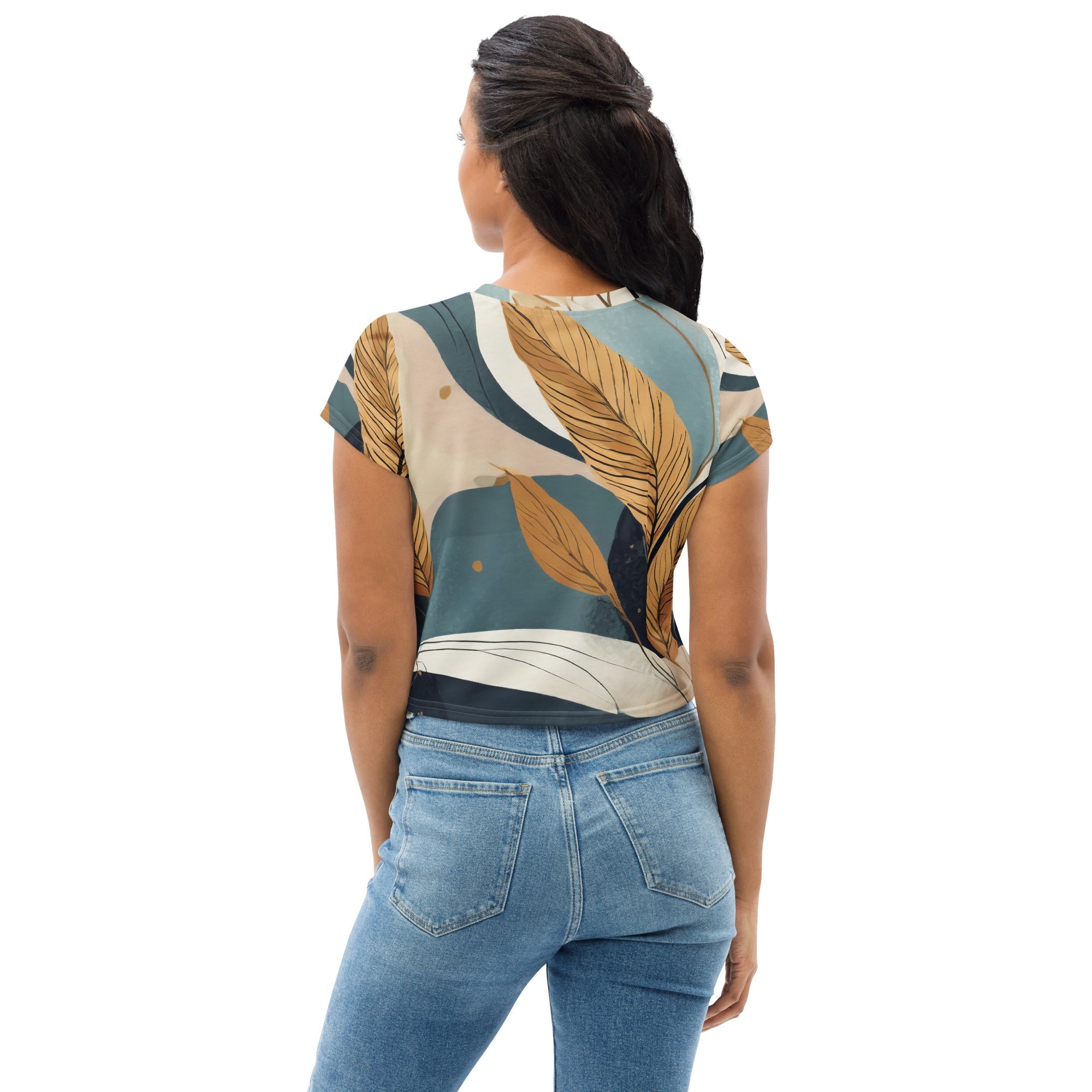 Womens Stretch Fit Crop Tee, Boho Style Print 38274