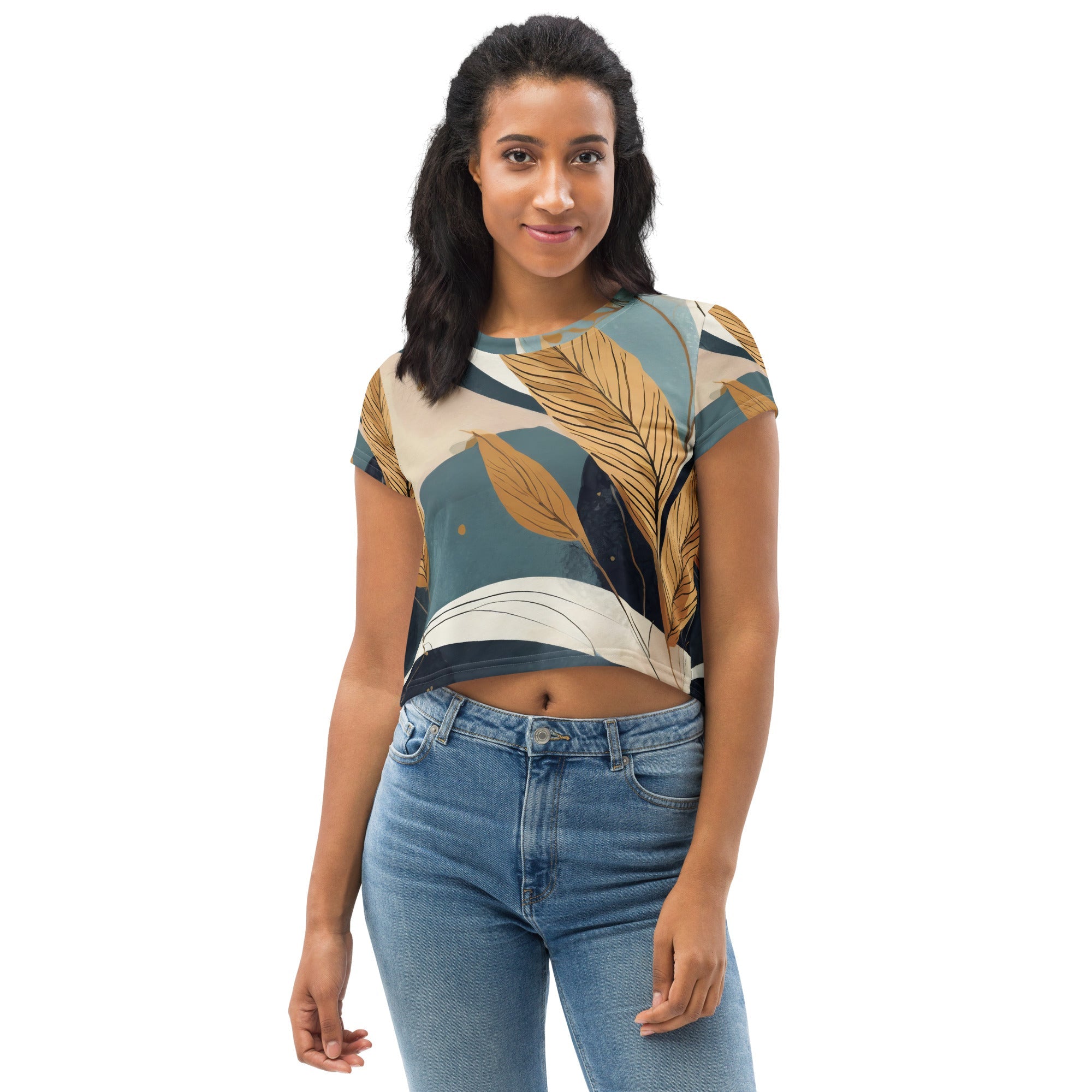 Womens Stretch Fit Crop Tee, Boho Style Print 38274