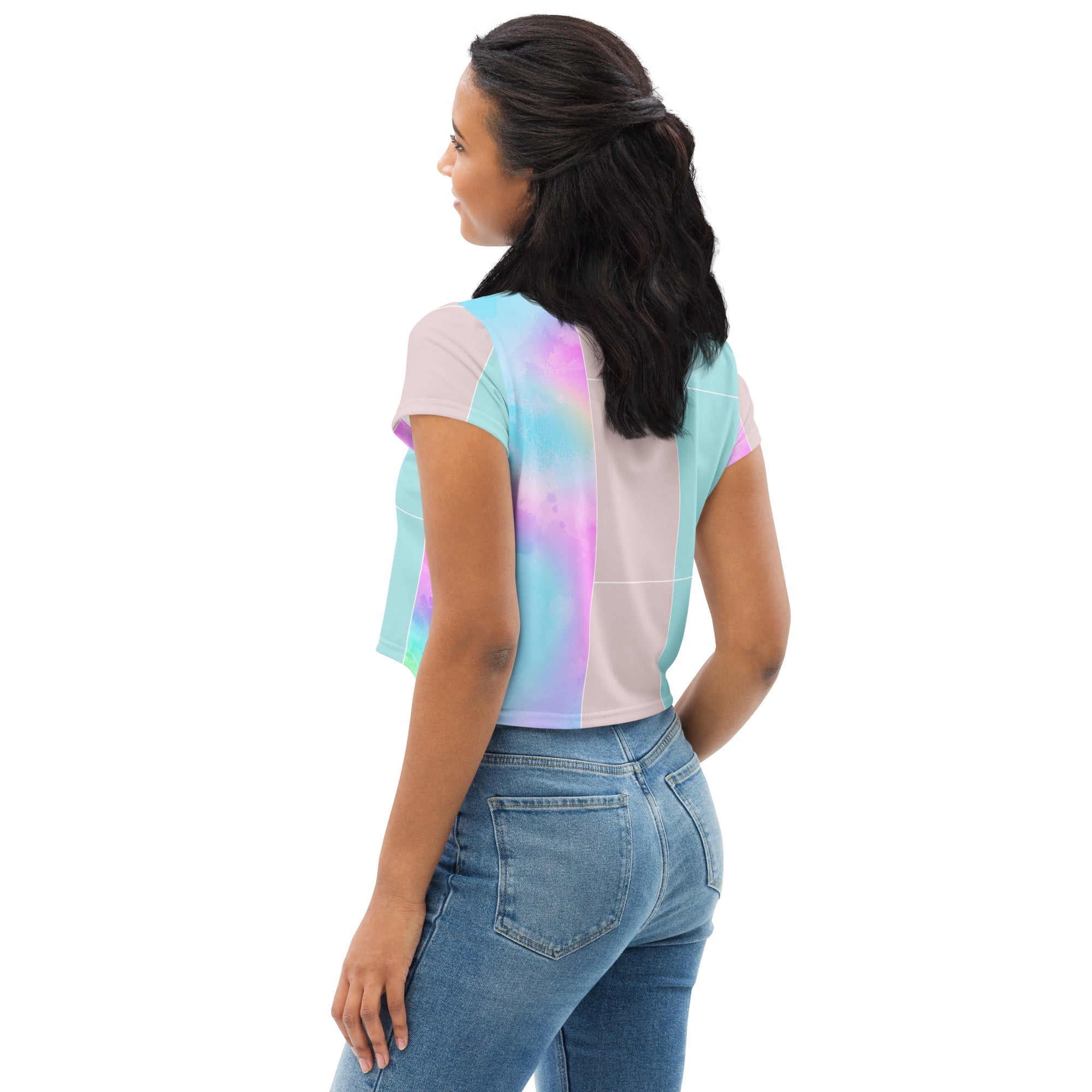 Womens Stretch Fit Crop Tee, Pastel Colorblock Watercolor Illustration