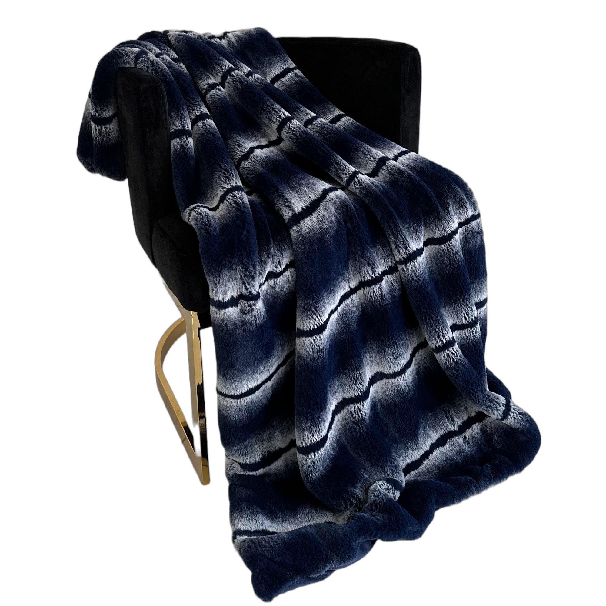 Navy Fluffy Fields Faux Fur Luxury Throw Blanket