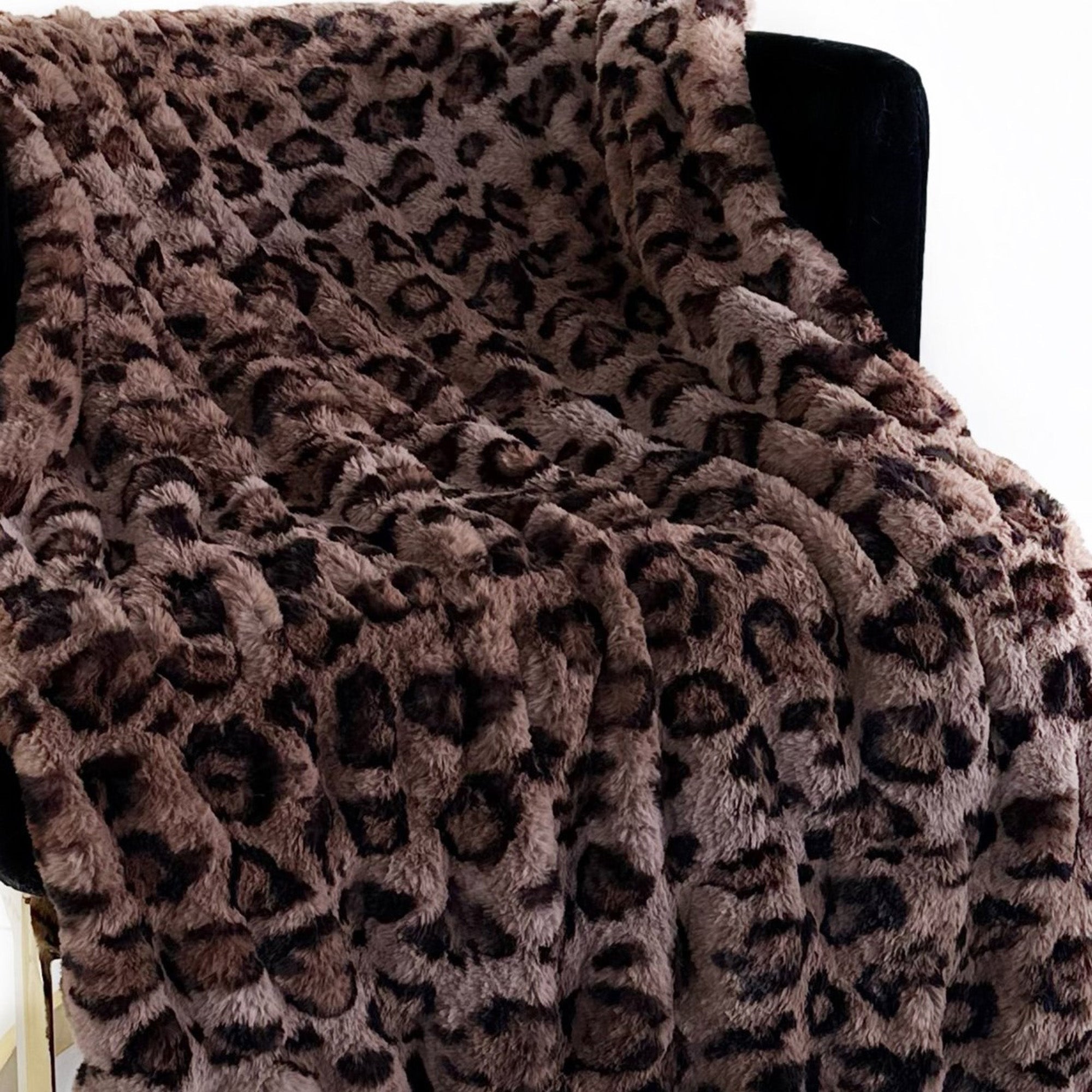 Brown Leopard Faux Fur Luxury Throw Blanket