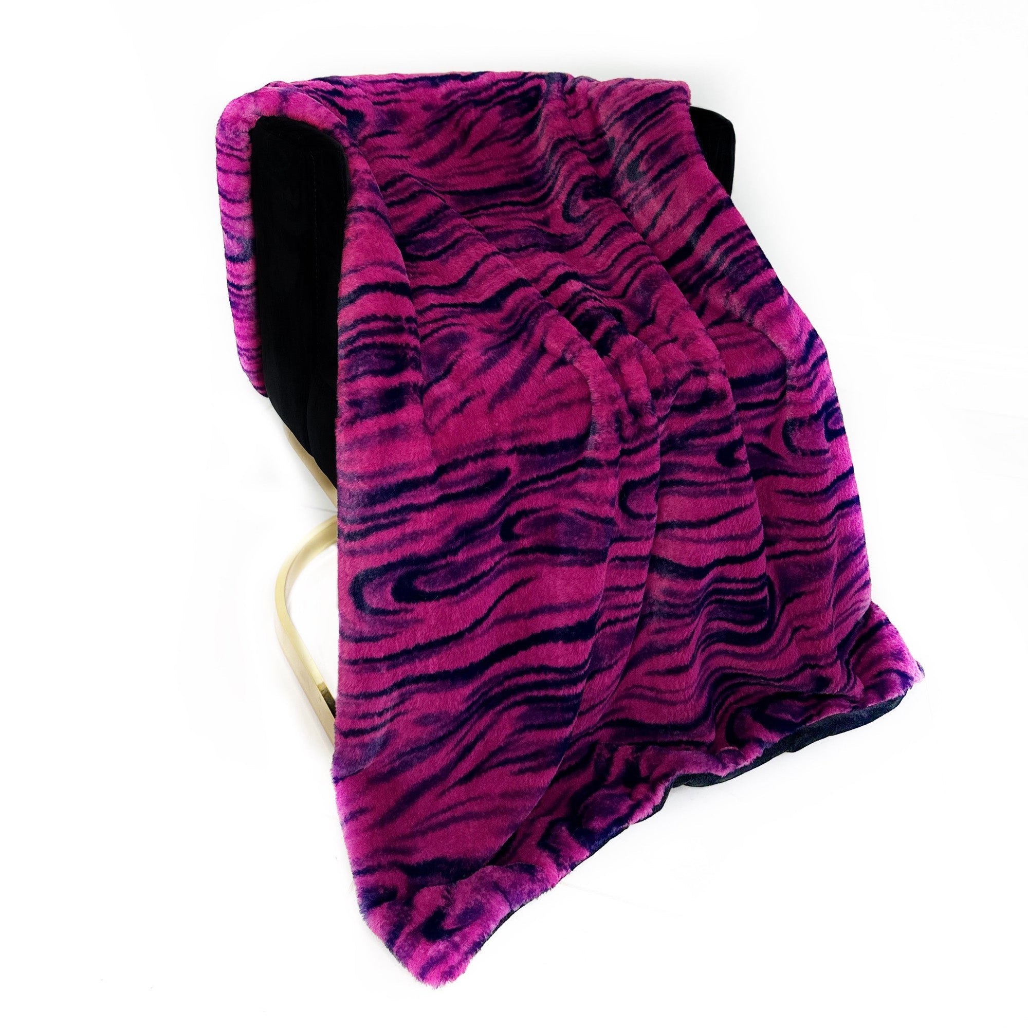 Fuchsia Black Galaxy Faux Fur Luxury Throw Blanket