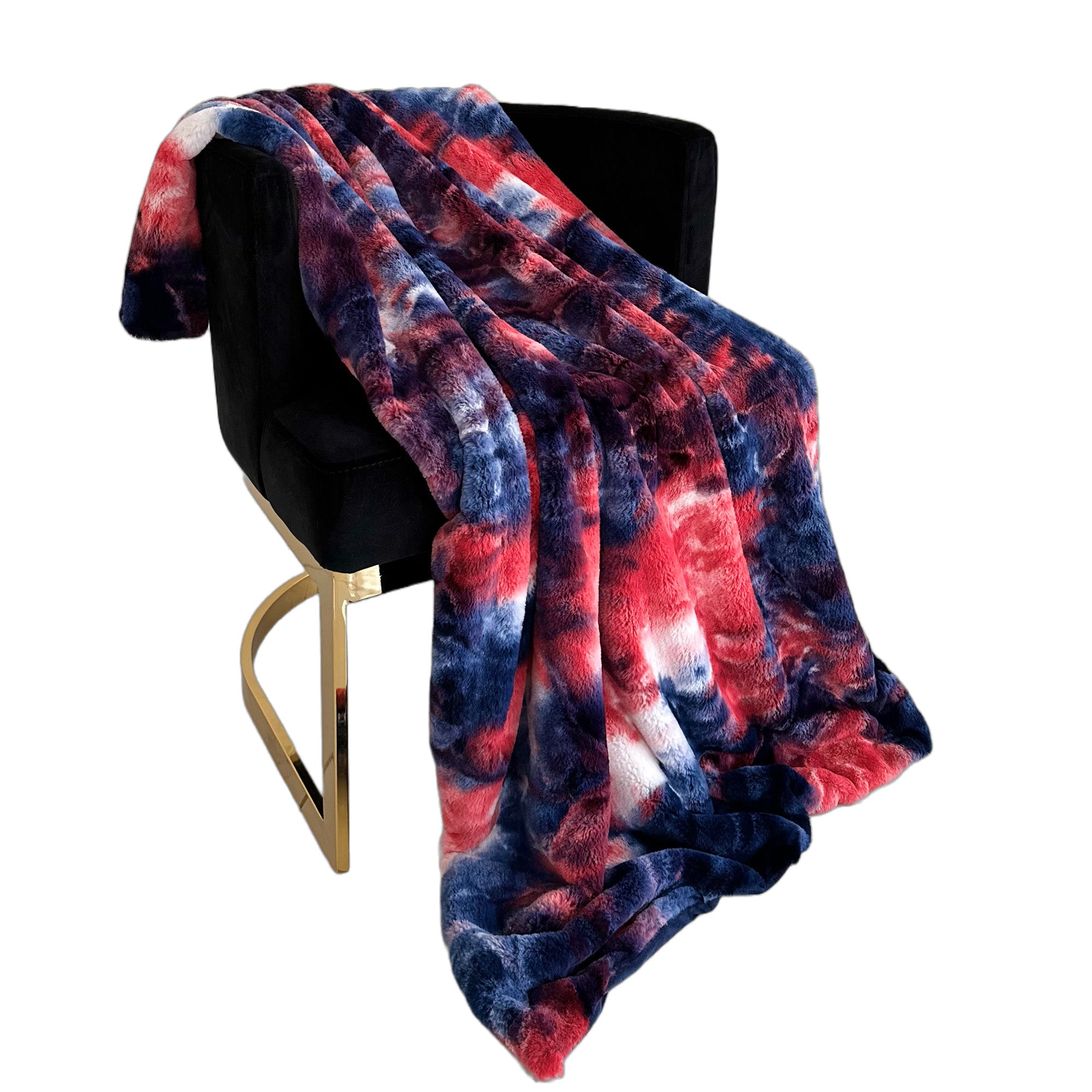 Luxurious Blue, Red, &amp; White Faux Fur Throw Blanket: Indulge in Softness