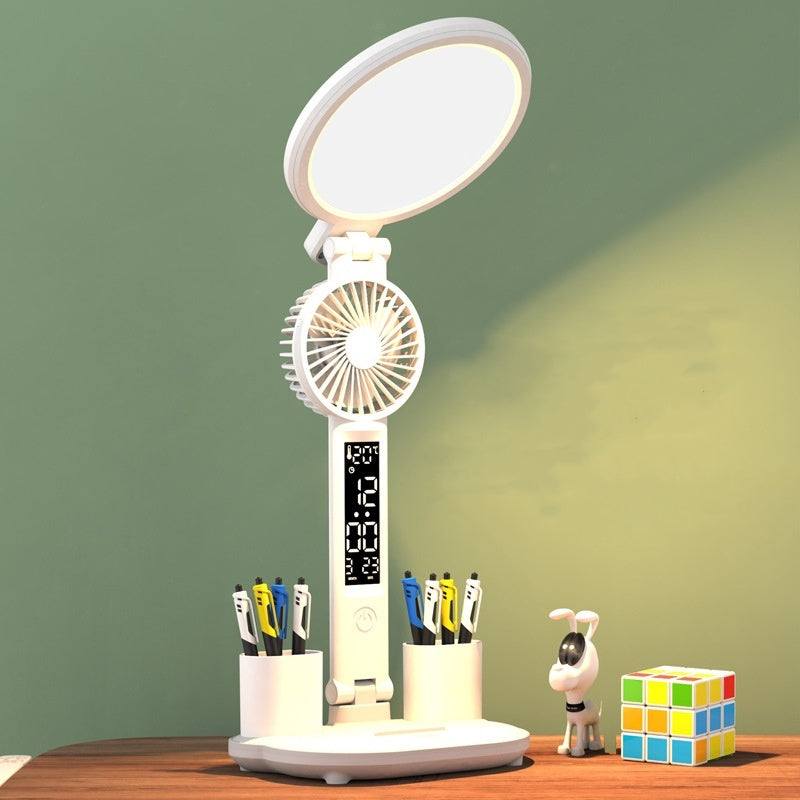 Multifunctional LED Desk Lamp with Clock, Fan, & Wireless Charging – Eye-Care & Customizable