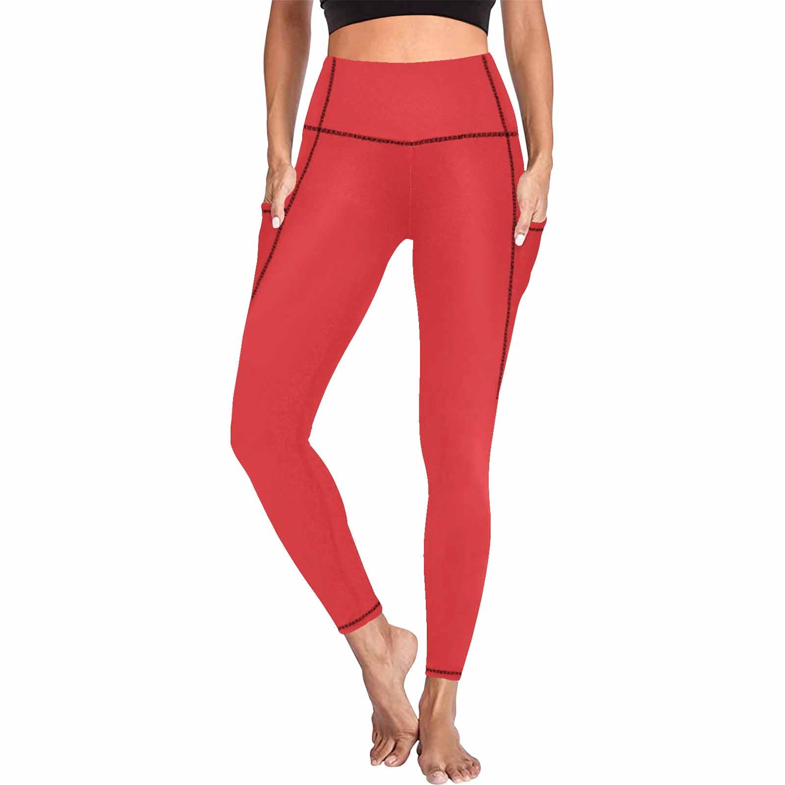 Womens Leggings With Pockets - Fitness Pants /  Chili Pepper Red