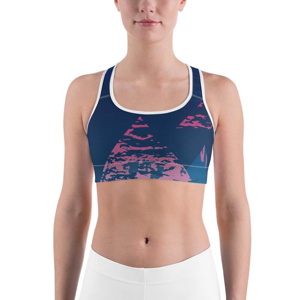 Women's Moisture Wicking Madeleine Sports Bra (White & Black Piping)