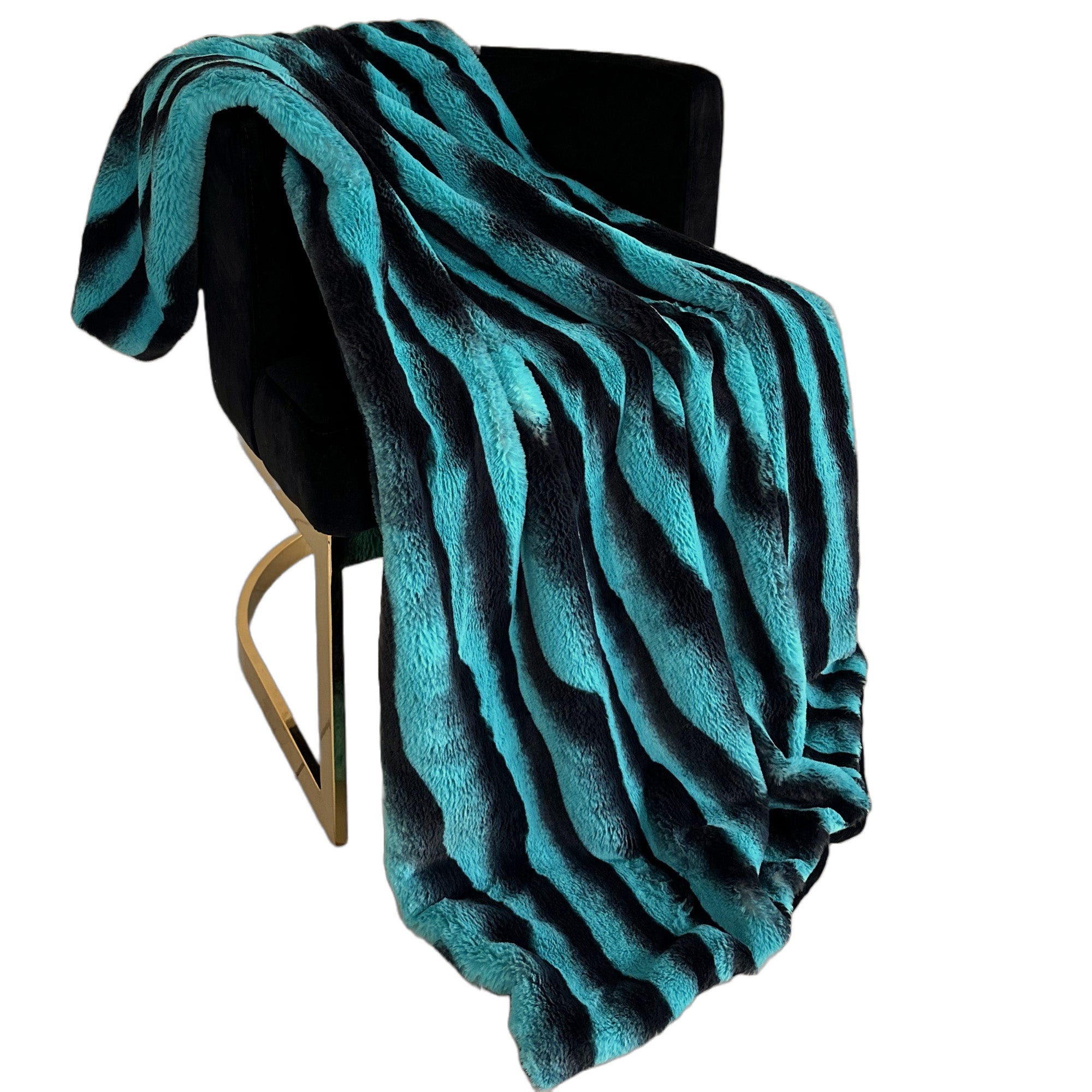 Teal Black Wild Ocean Faux Fur Luxury Throw Blanket