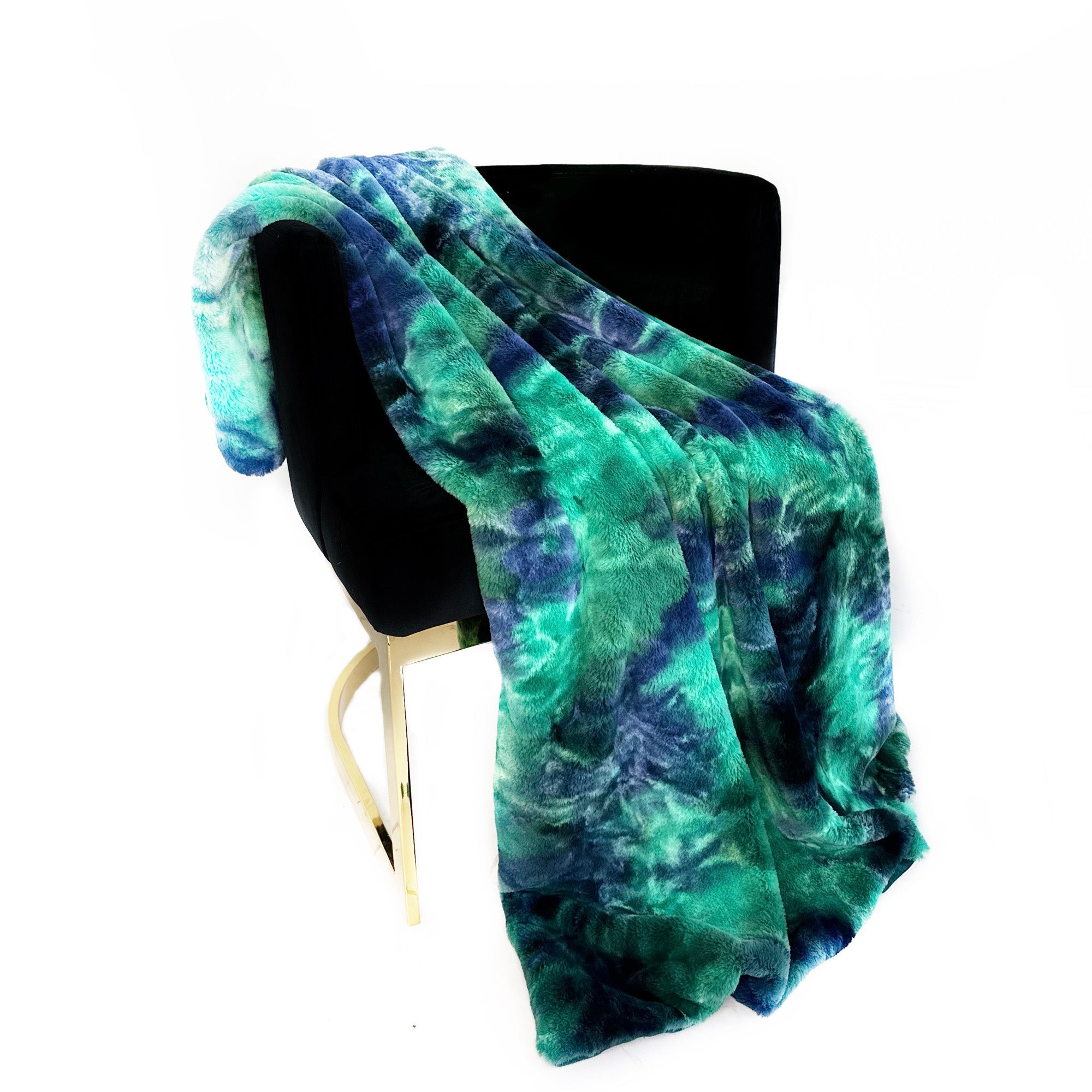 Green Blue Northern Lights Faux Fur Luxury Throw Blanket