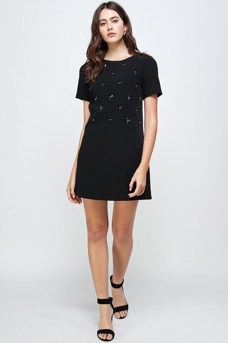 Embellished Short Sleeve Mini Dress