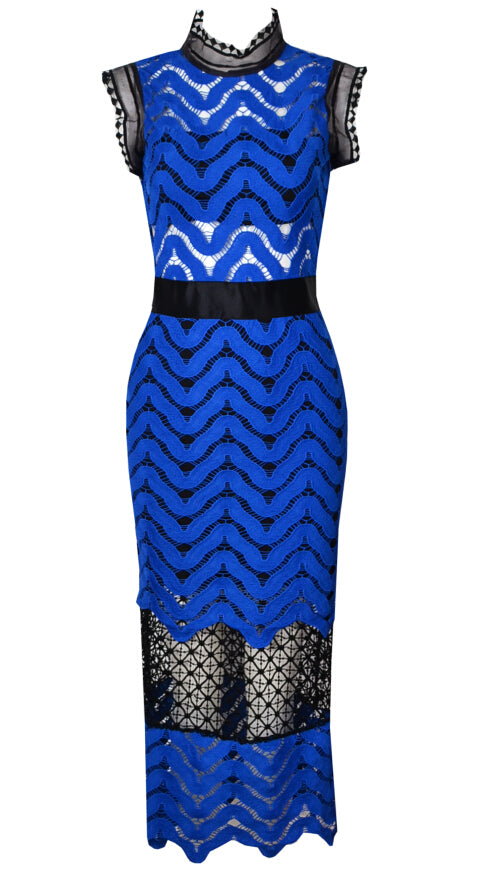 Blue High Collar Day Dress