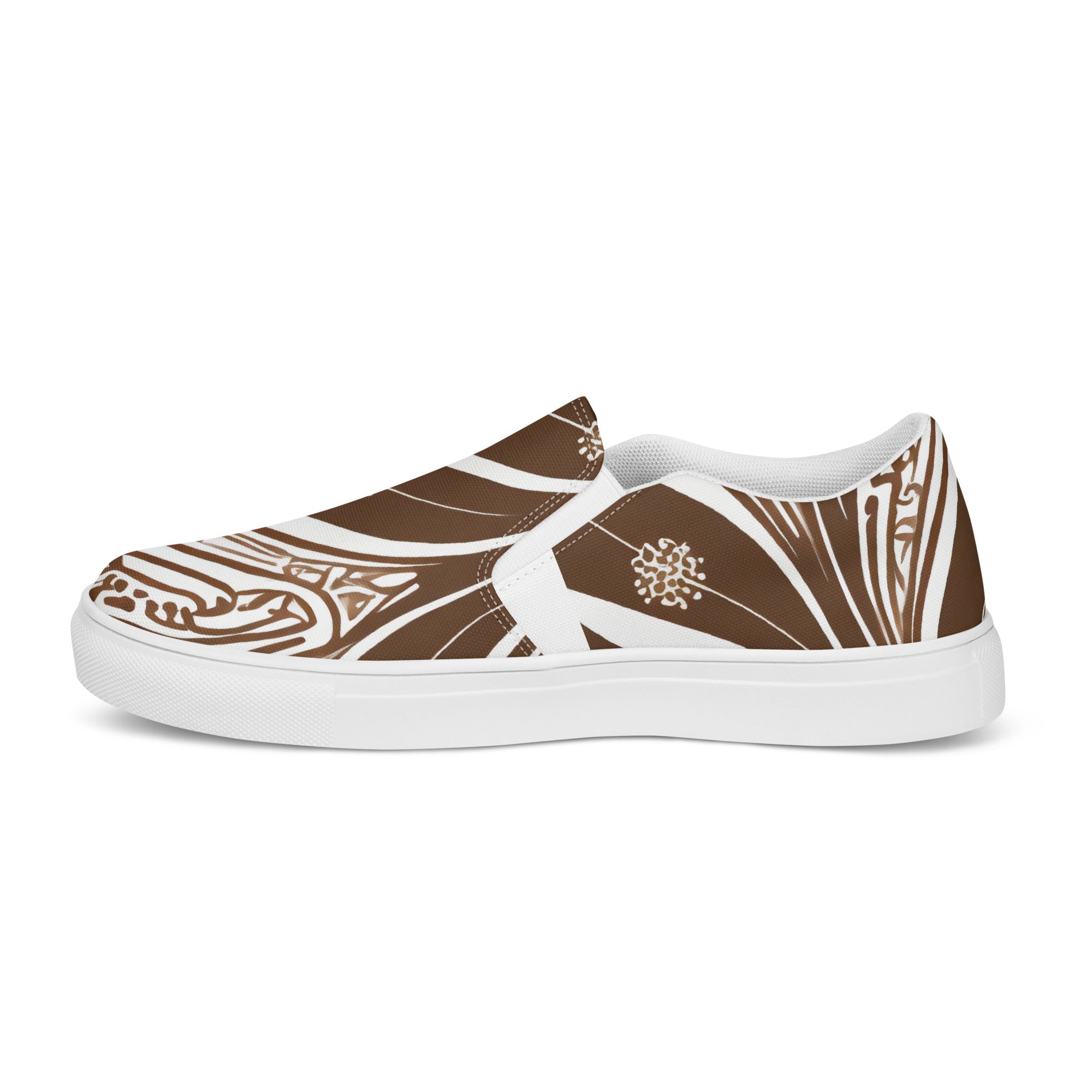 Men's Floral Brown Line Art Slip-On Canvas Shoes (46192): Effortless Style &amp; All-Day Comfort